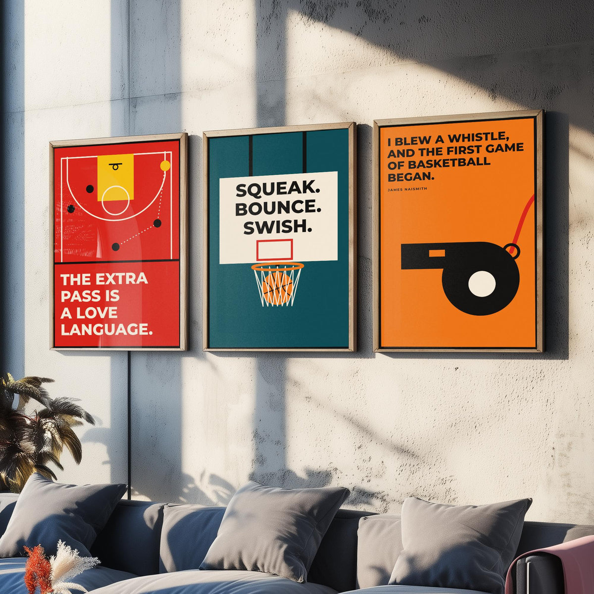 Basketball Quotes Set of Three Art Prints - 3 Retro Bauhaus Hoops Posters - Minimalist Sport Wall Art Illustration V2