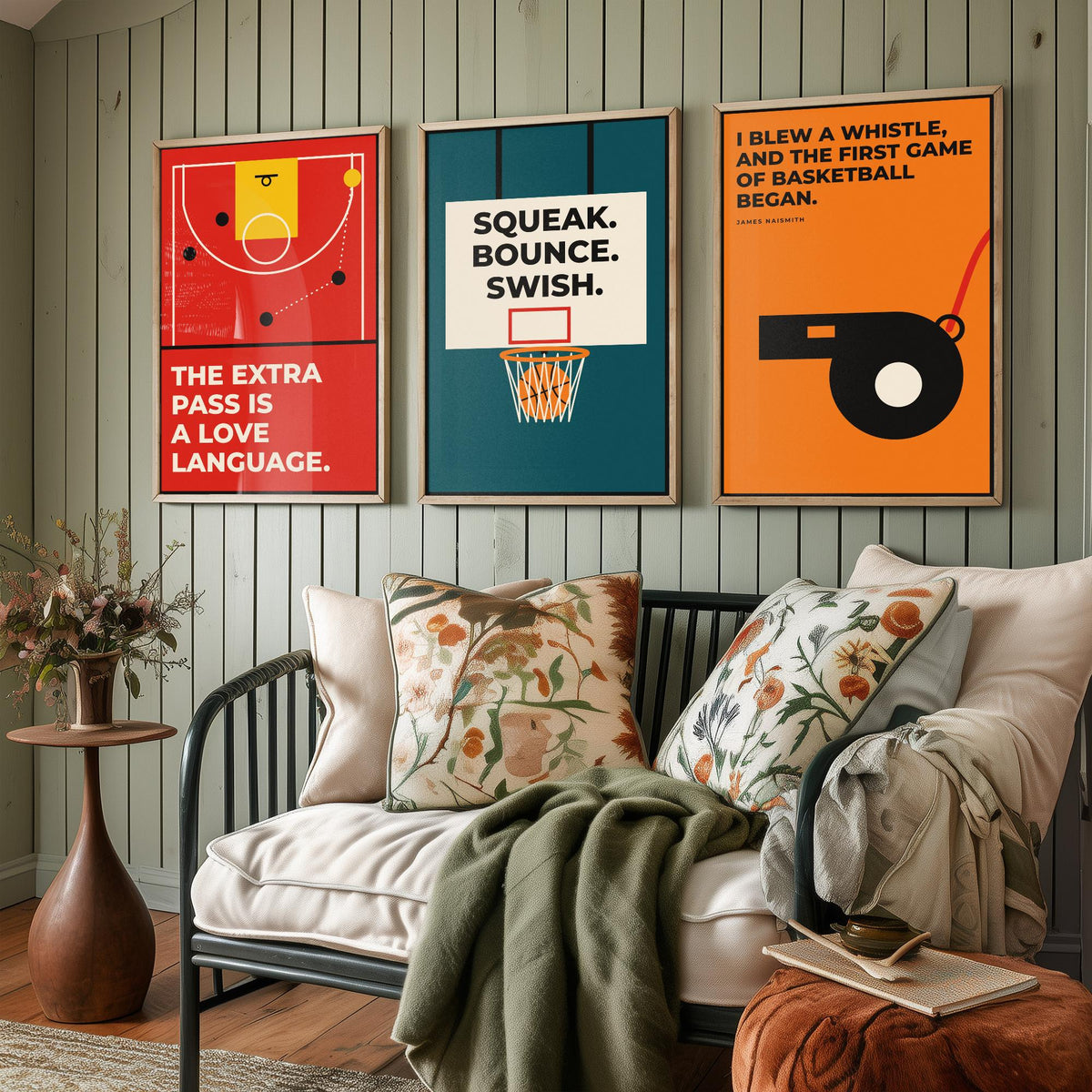 Basketball Quotes Set of Three Art Prints - 3 Retro Bauhaus Hoops Posters - Minimalist Sport Wall Art Illustration V2