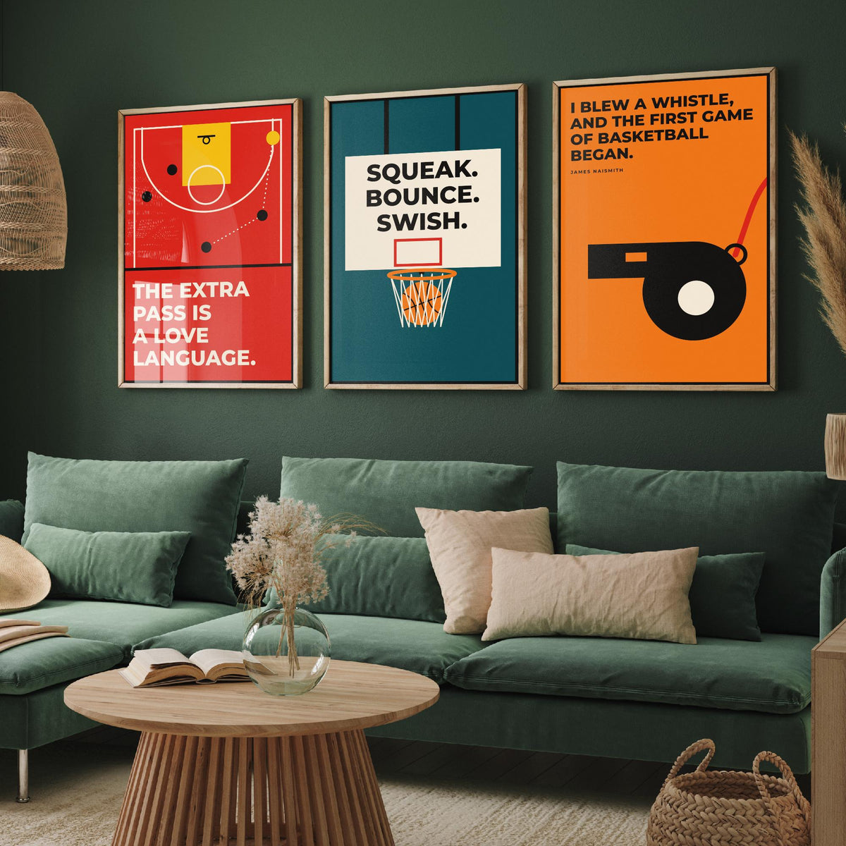 Basketball Quotes Set of Three Art Prints - 3 Retro Bauhaus Hoops Posters - Minimalist Sport Wall Art Illustration V2