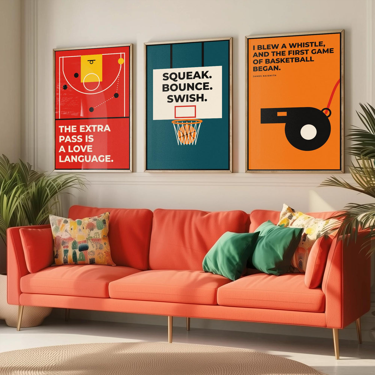 Basketball Quotes Set of Three Art Prints - 3 Retro Bauhaus Hoops Posters - Minimalist Sport Wall Art Illustration V2