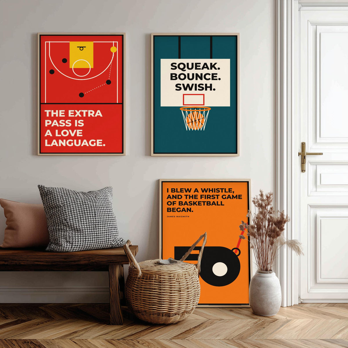 Basketball Quotes Set of Three Art Prints - 3 Retro Bauhaus Hoops Posters - Minimalist Sport Wall Art Illustration V2
