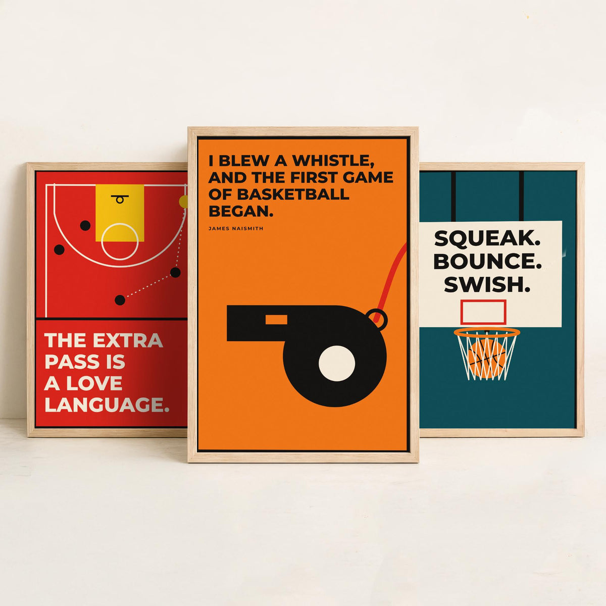 Basketball Quotes Set of Three Art Prints - 3 Retro Bauhaus Hoops Posters - Minimalist Sport Wall Art Illustration V2