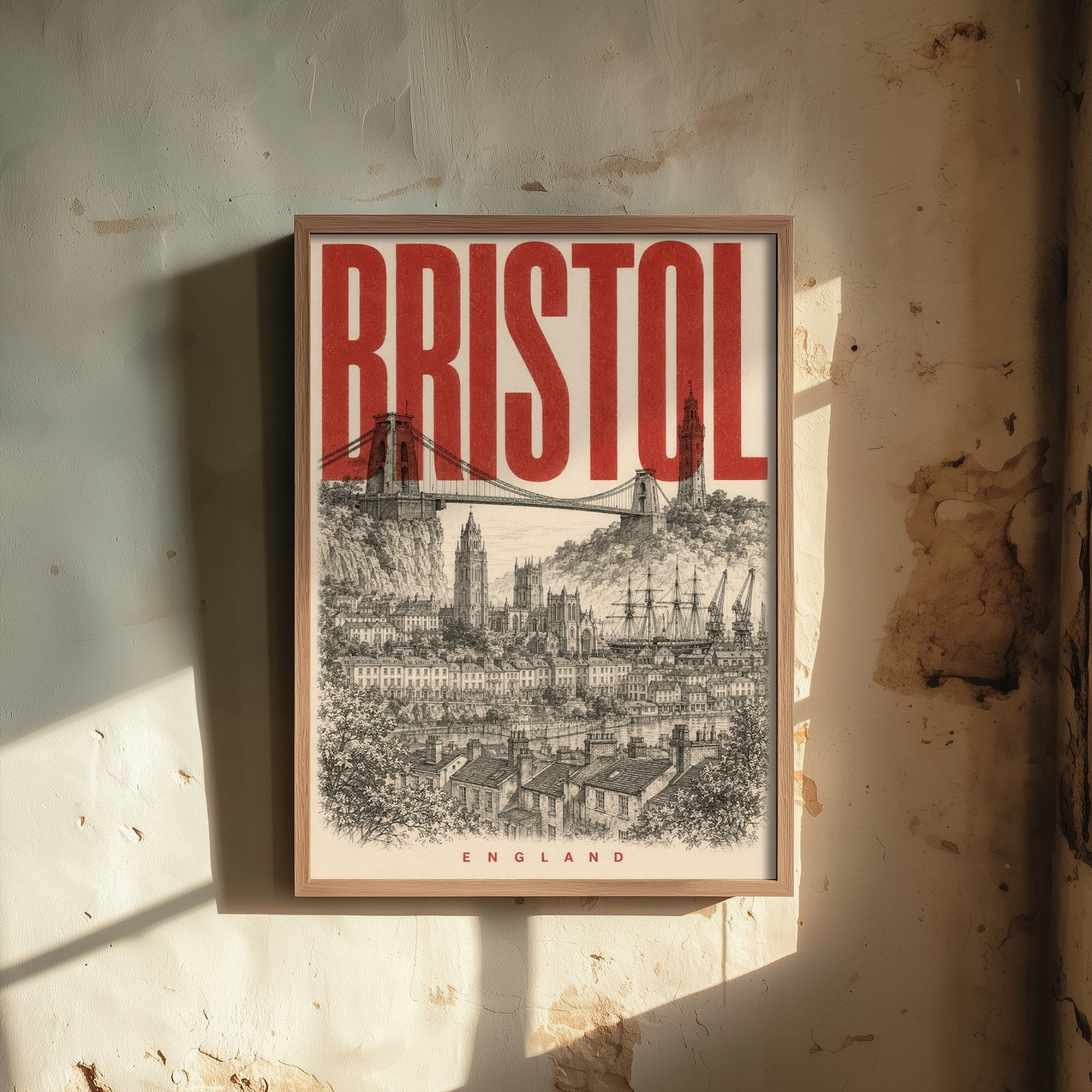 Bristol England Travel Poster - Vintage Duotone Art Print - Distressed City Illustration - Clifton Suspension Bridge 2/3
