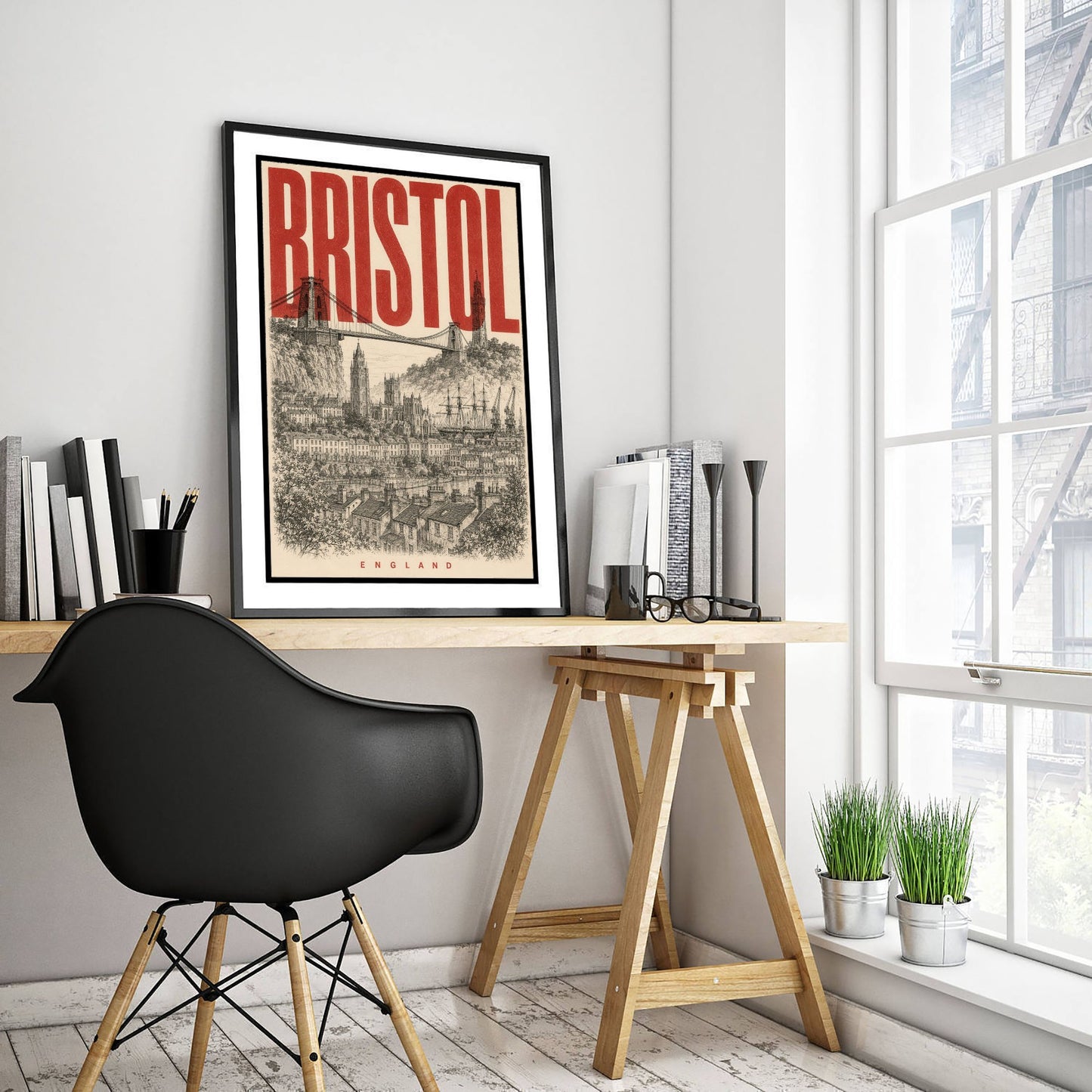 Bristol England Travel Poster - Vintage Duotone Art Print - Distressed City Illustration - Clifton Suspension Bridge 2/3