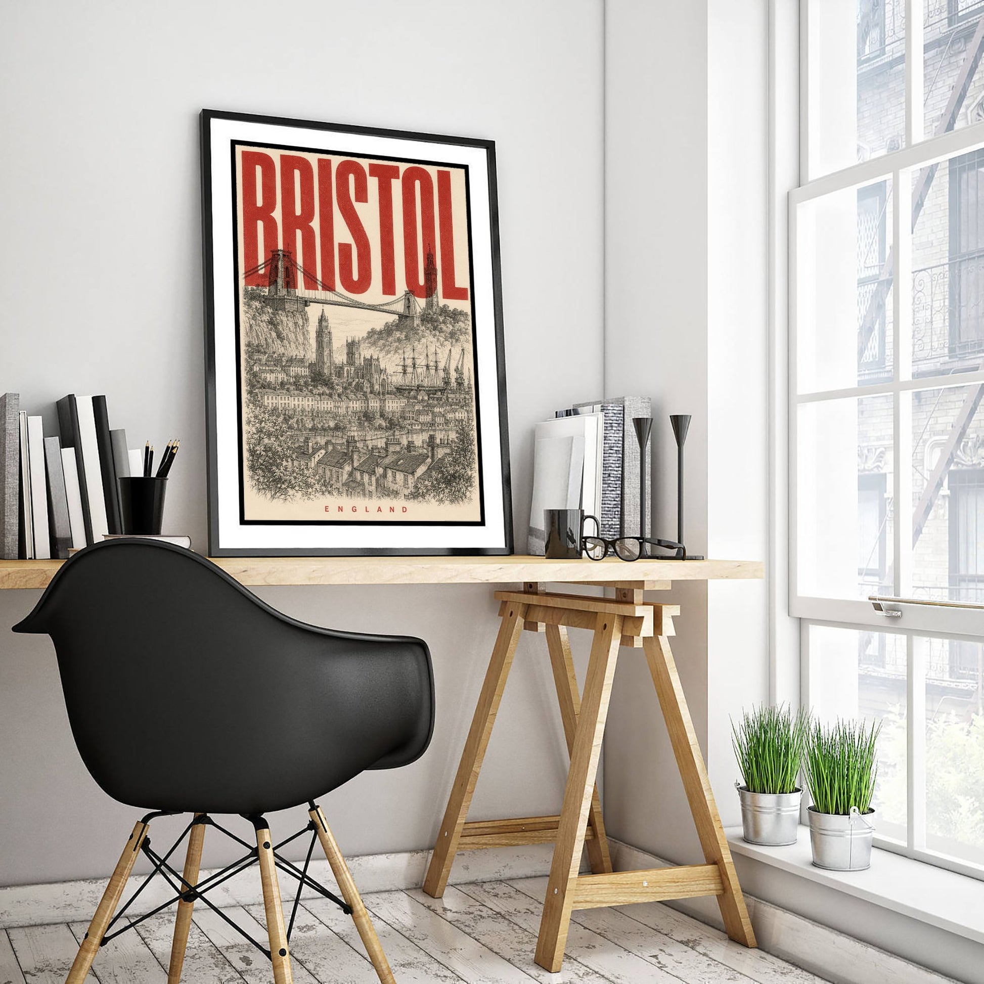 Bristol England Travel Poster - Vintage Duotone Art Print - Distressed City Illustration - Clifton Suspension Bridge 2/3
