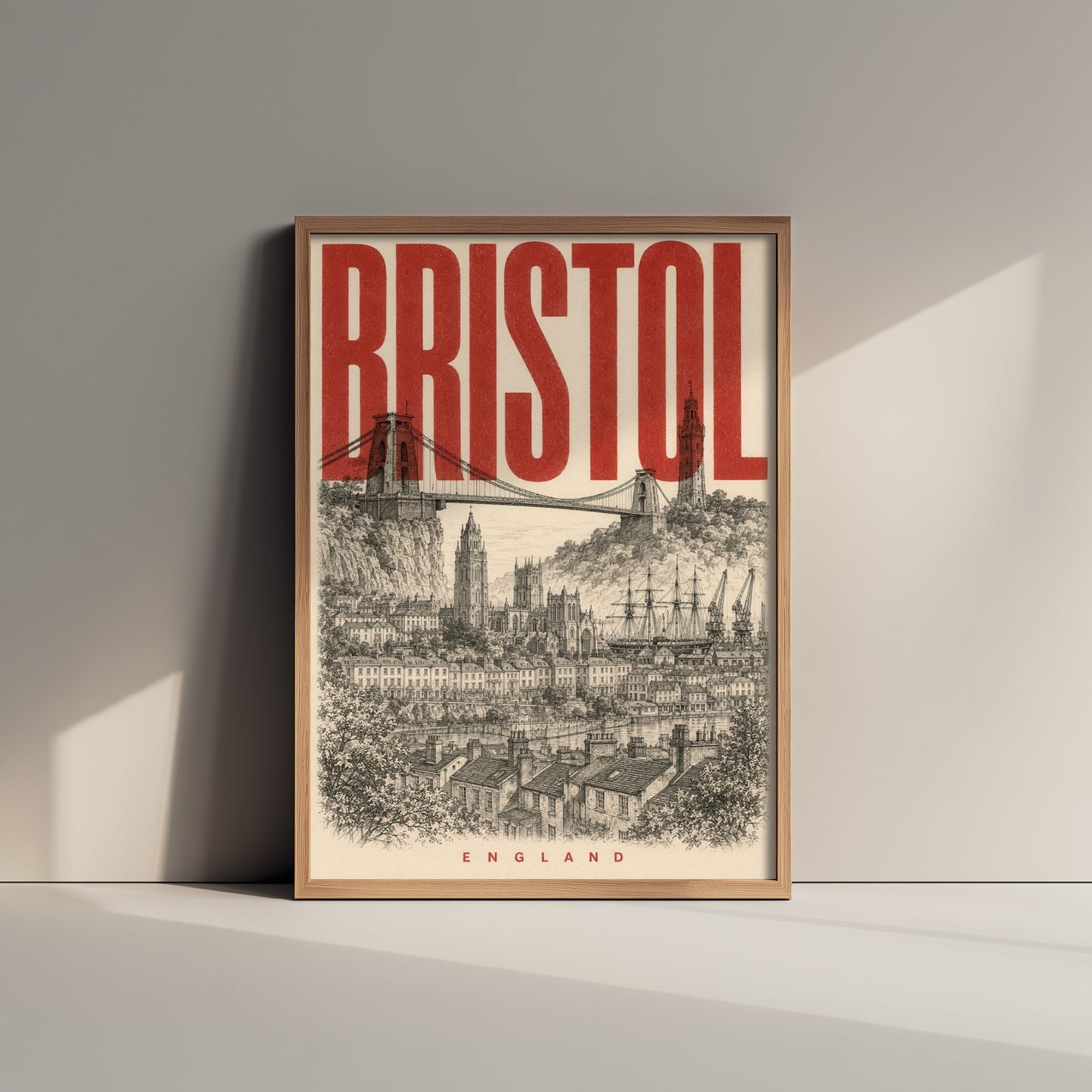Bristol England Travel Poster - Vintage Duotone Art Print - Distressed City Illustration - Clifton Suspension Bridge 2/3
