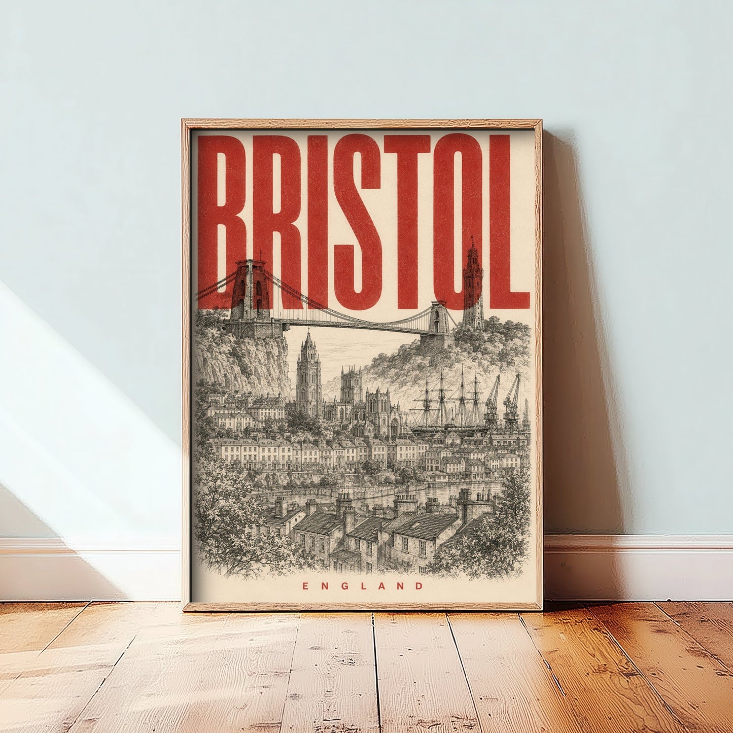 Bristol England Travel Poster - Vintage Duotone Art Print - Distressed City Illustration - Clifton Suspension Bridge 2/3