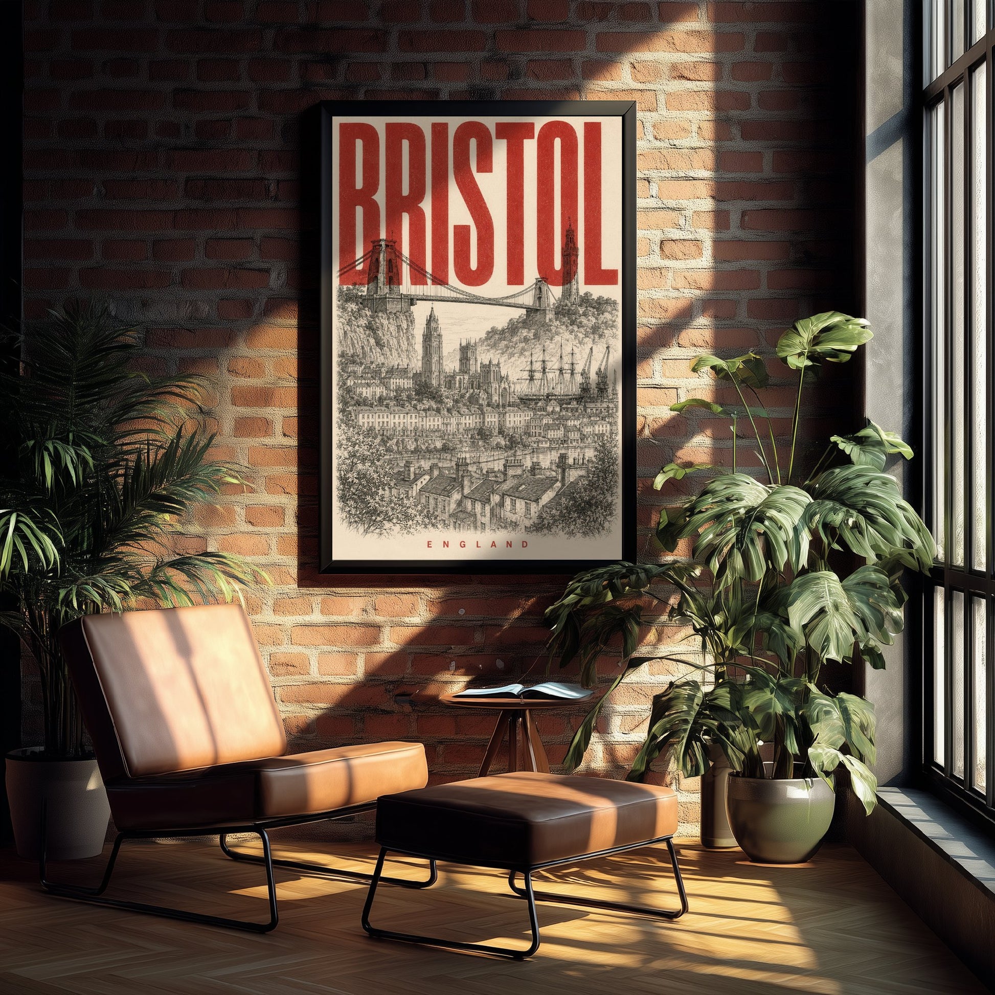 Bristol England Travel Poster - Vintage Duotone Art Print - Distressed City Illustration - Clifton Suspension Bridge 2/3