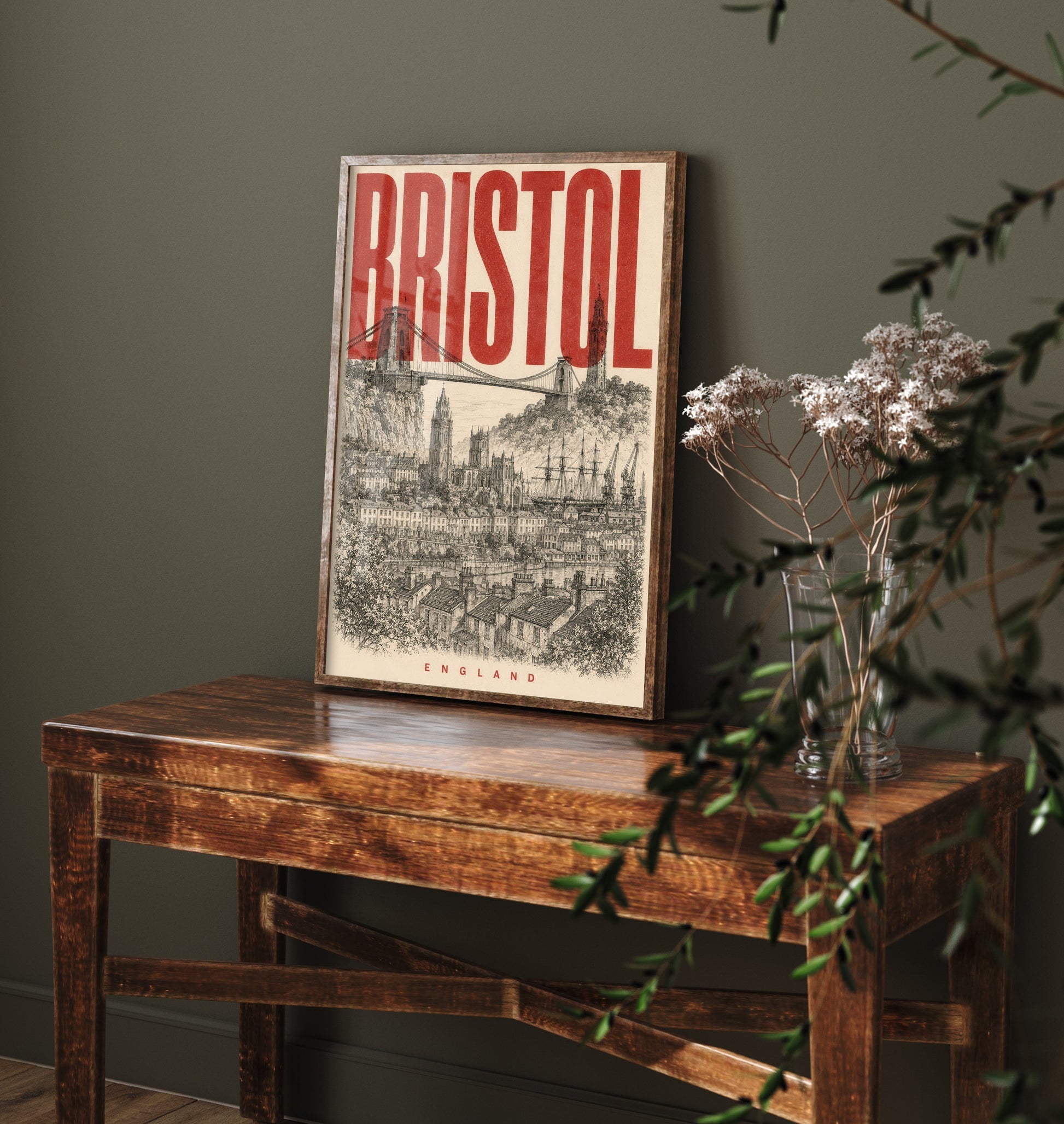 Bristol England Travel Poster - Vintage Duotone Art Print - Distressed City Illustration - Clifton Suspension Bridge 2/3