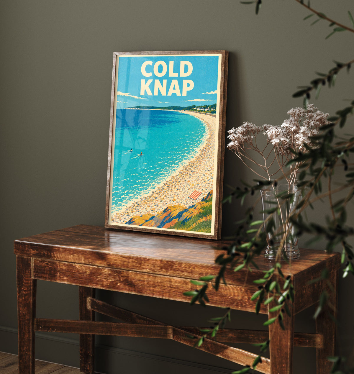 Cold Knap Travel Poster - Dappled Blue Art Print - Grainy Retro Seaside Illustration - Pebble Bank