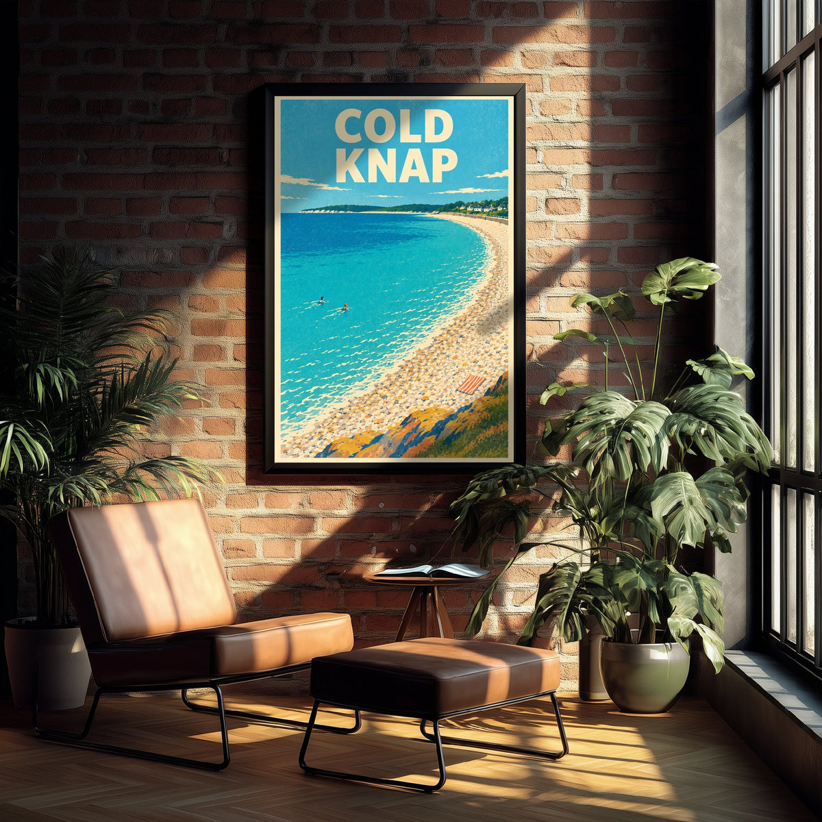 Cold Knap Travel Poster - Dappled Blue Art Print - Grainy Retro Seaside Illustration - Pebble Bank