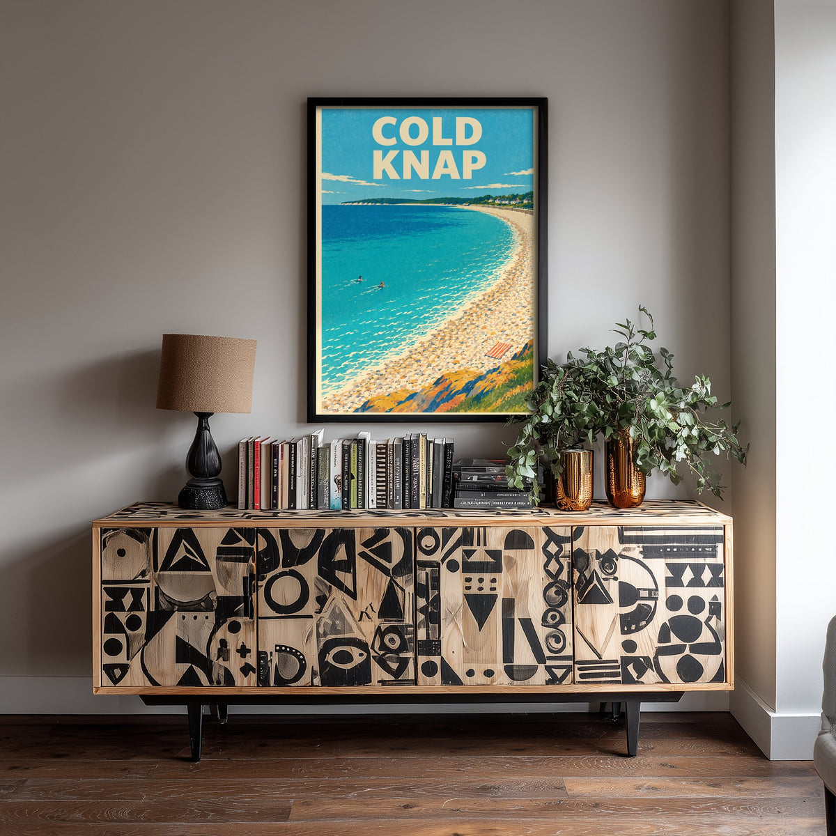 Cold Knap Travel Poster - Dappled Blue Art Print - Grainy Retro Seaside Illustration - Pebble Bank