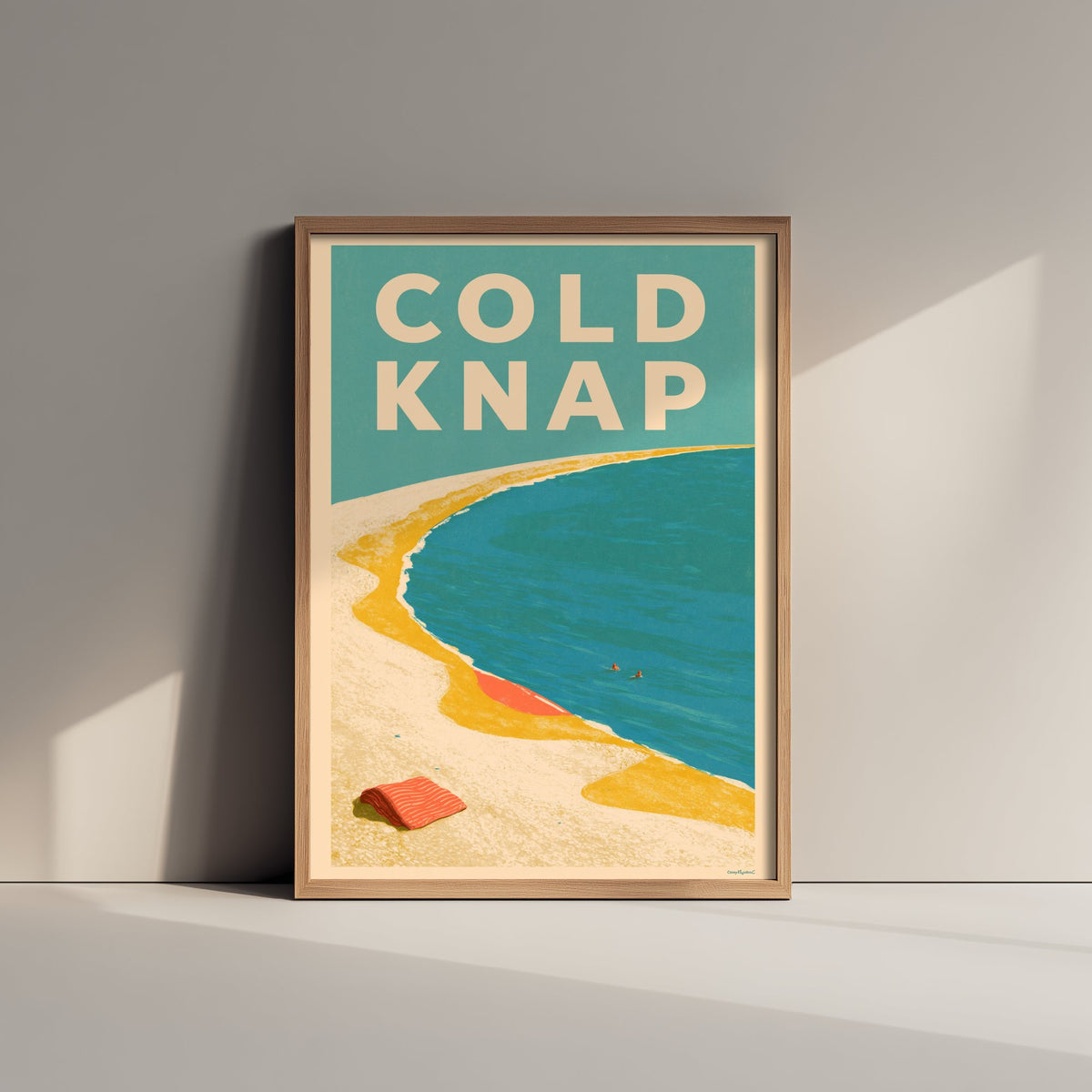 Cold Knap Travel Poster - Electric Blue Art Print - Mid Century Seaside Illustration - Pebble Bank