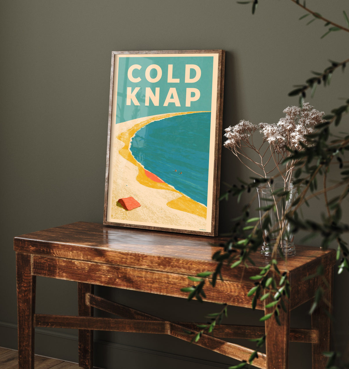 Cold Knap Travel Poster - Electric Blue Art Print - Mid Century Seaside Illustration - Pebble Bank