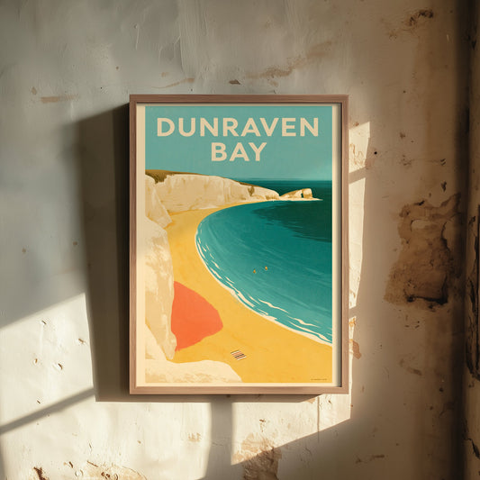 Dunraven Bay Travel Poster - Electric Blue Art Print - Mid Century Seaside Illustration - Southerndown Cove