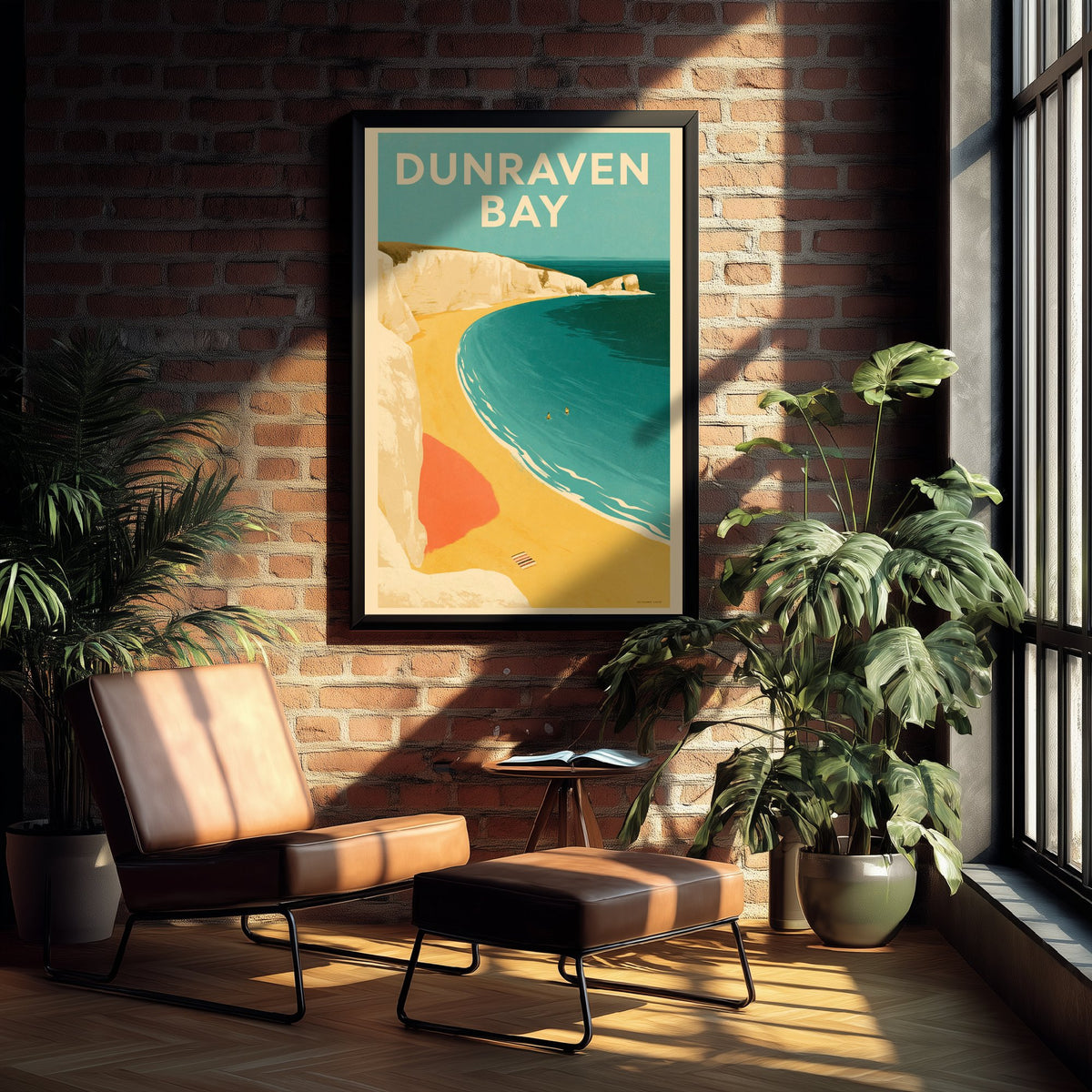 Dunraven Bay Travel Poster - Electric Blue Art Print - Mid Century Seaside Illustration - Southerndown Cove