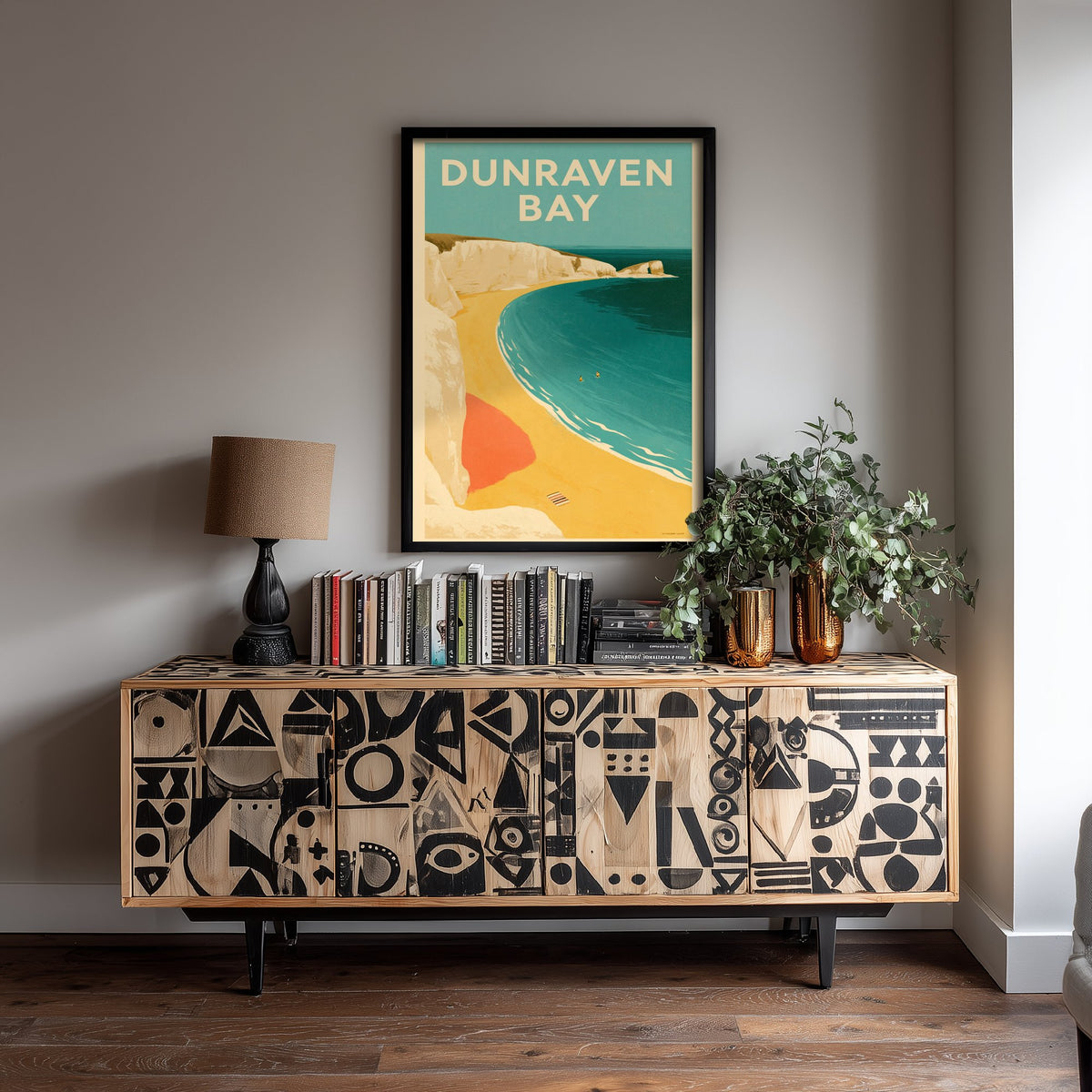 Dunraven Bay Travel Poster - Electric Blue Art Print - Mid Century Seaside Illustration - Southerndown Cove