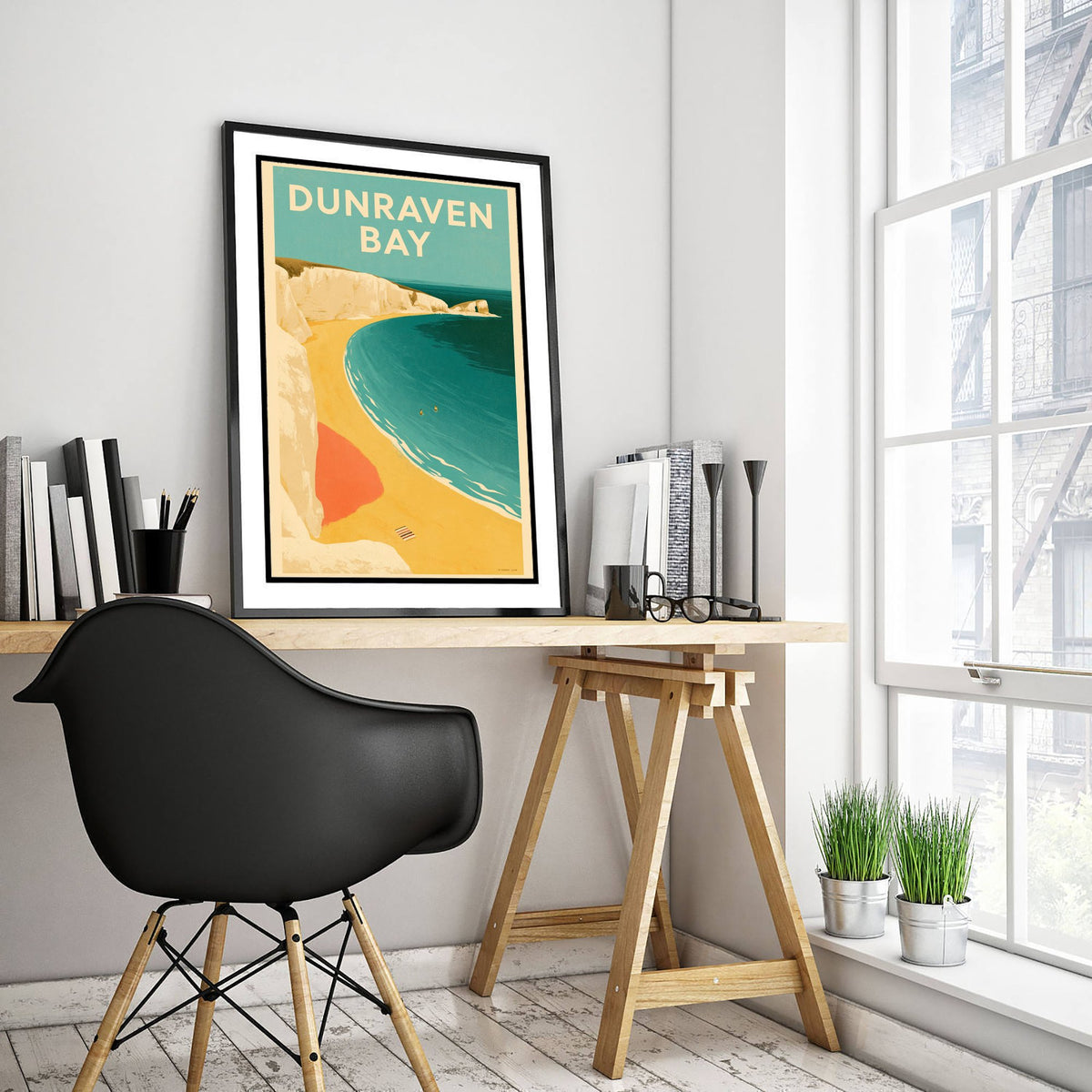 Dunraven Bay Travel Poster - Electric Blue Art Print - Mid Century Seaside Illustration - Southerndown Cove