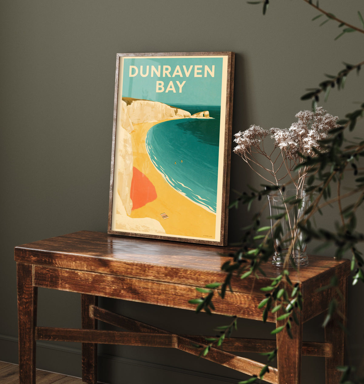 Dunraven Bay Travel Poster - Electric Blue Art Print - Mid Century Seaside Illustration - Southerndown Cove