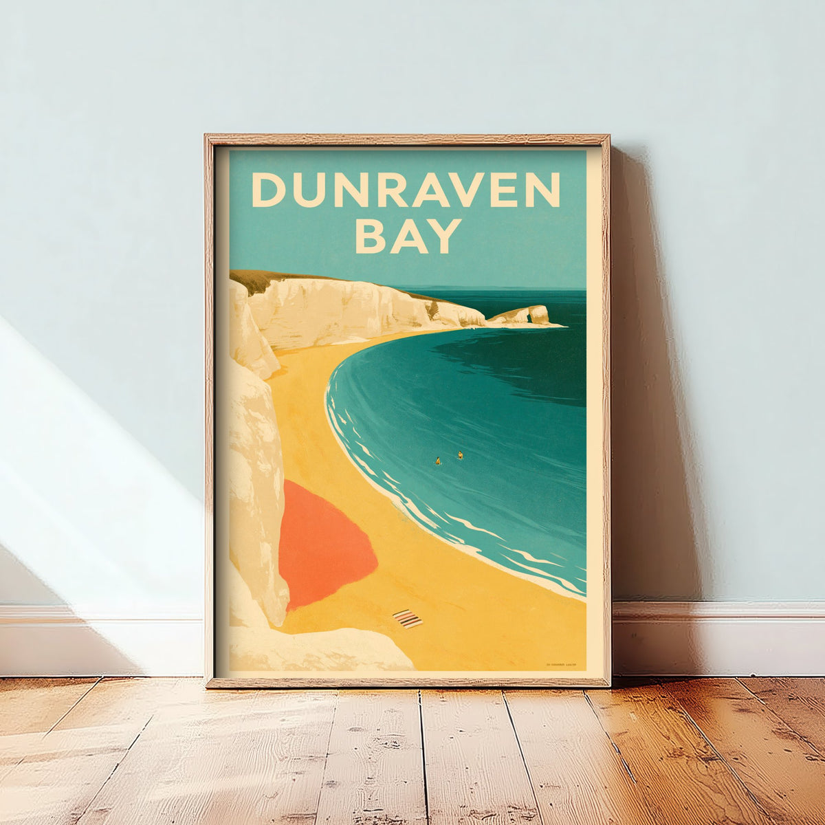 Dunraven Bay Travel Poster - Electric Blue Art Print - Mid Century Seaside Illustration - Southerndown Cove
