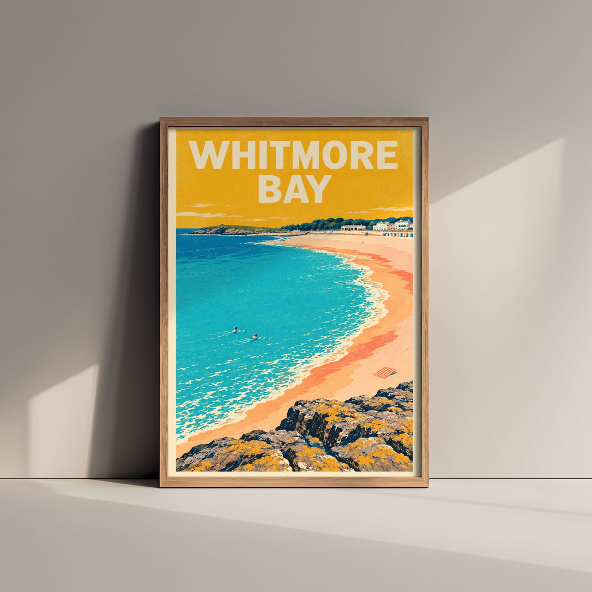 Whitmore Bay Travel Poster - Dappled Blue Art Print - Grainy Retro Seaside Illustration - Barry Island Sands