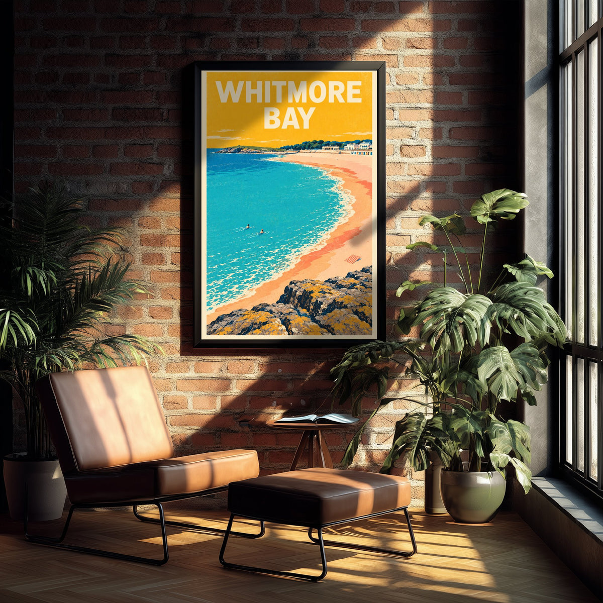 Whitmore Bay Travel Poster - Dappled Blue Art Print - Grainy Retro Seaside Illustration - Barry Island Sands