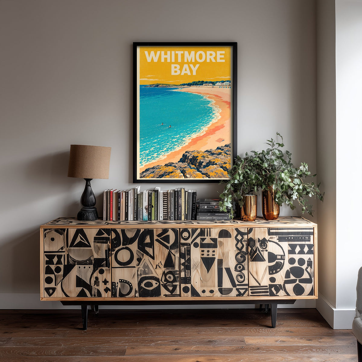 Whitmore Bay Travel Poster - Dappled Blue Art Print - Grainy Retro Seaside Illustration - Barry Island Sands