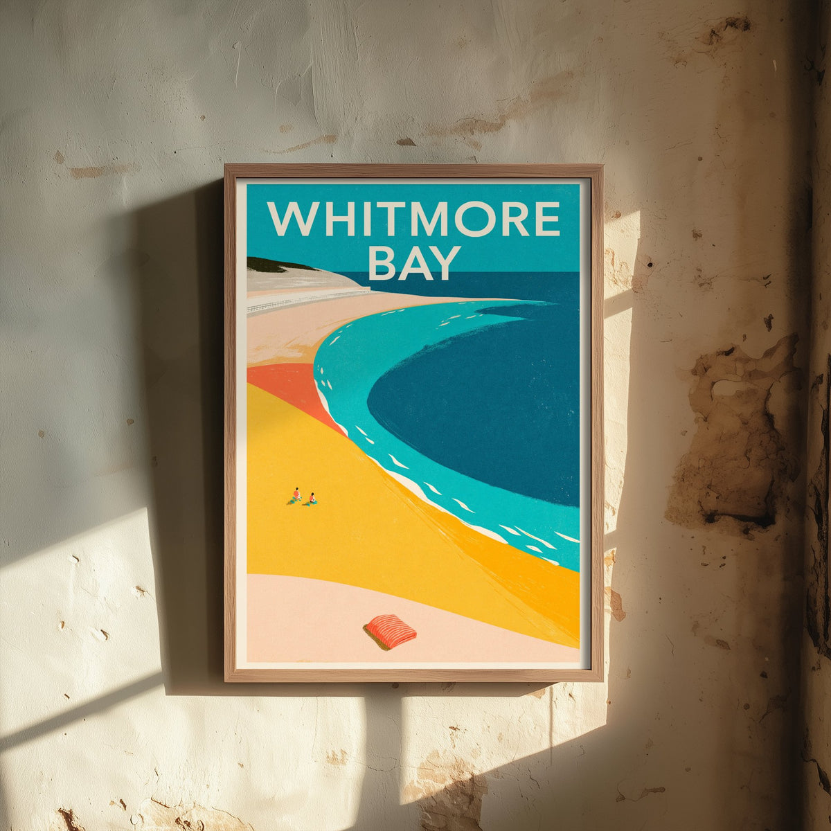 Whitmore Bay Travel Poster - Electric Blue Art Print - Mid Century Seaside Illustration - Barry Island Sands