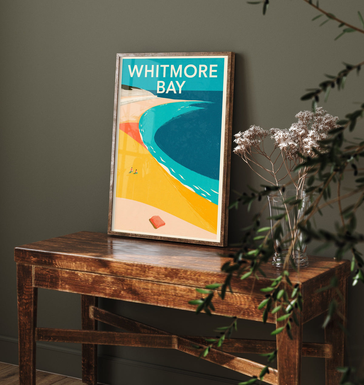 Whitmore Bay Travel Poster - Electric Blue Art Print - Mid Century Seaside Illustration - Barry Island Sands