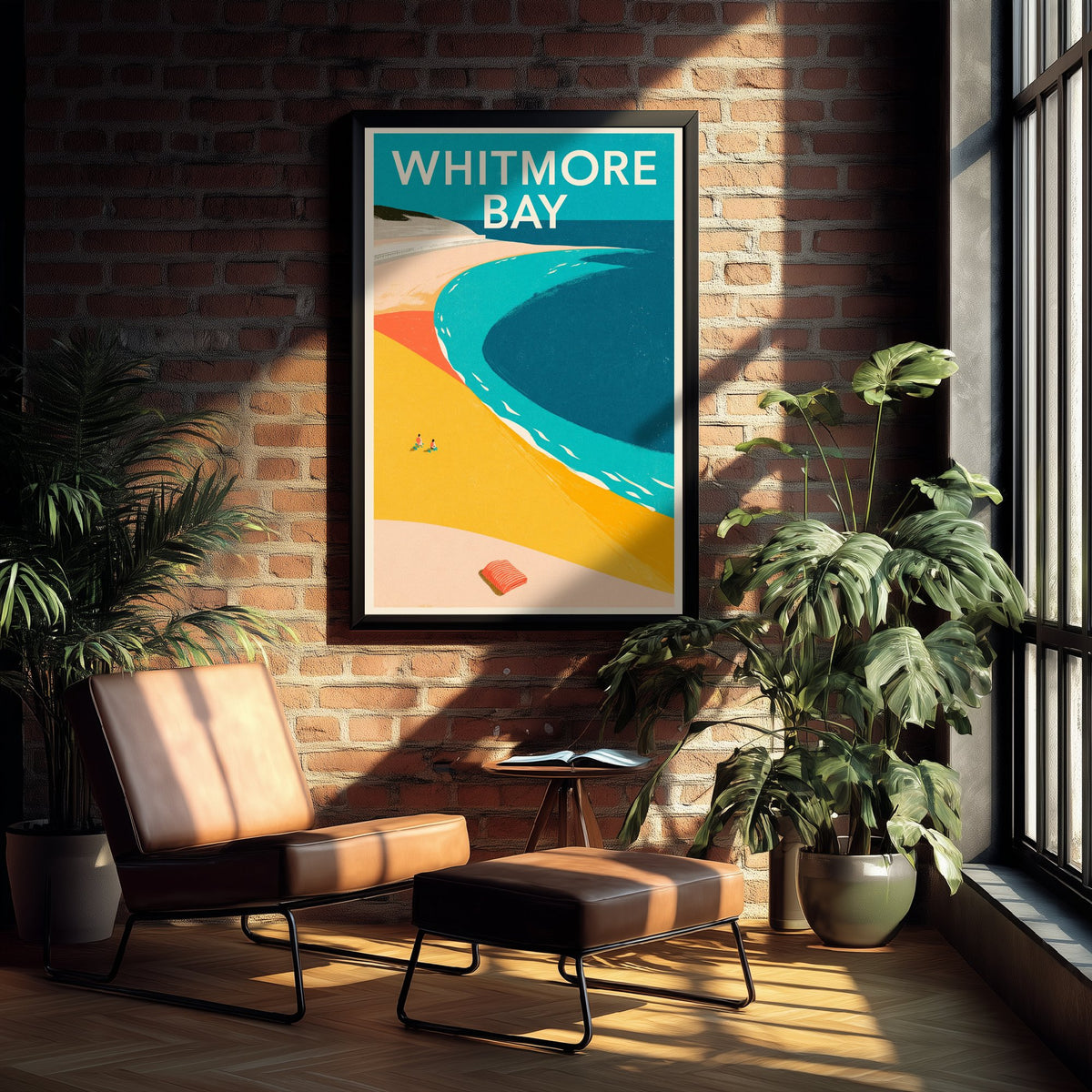 Whitmore Bay Travel Poster - Electric Blue Art Print - Mid Century Seaside Illustration - Barry Island Sands