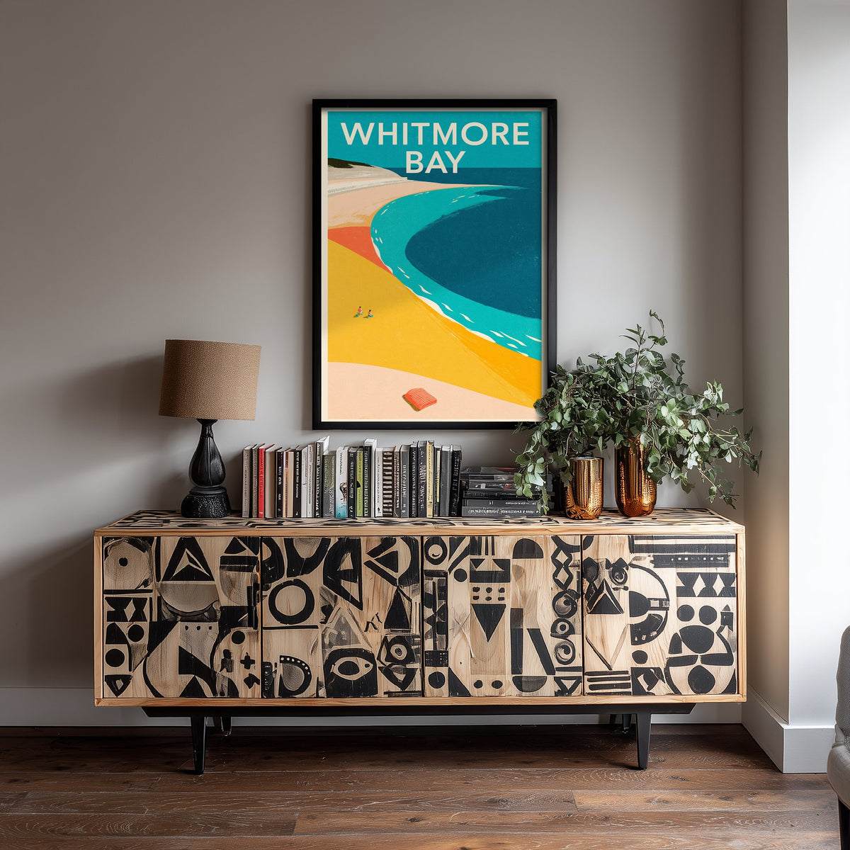 Whitmore Bay Travel Poster - Electric Blue Art Print - Mid Century Seaside Illustration - Barry Island Sands