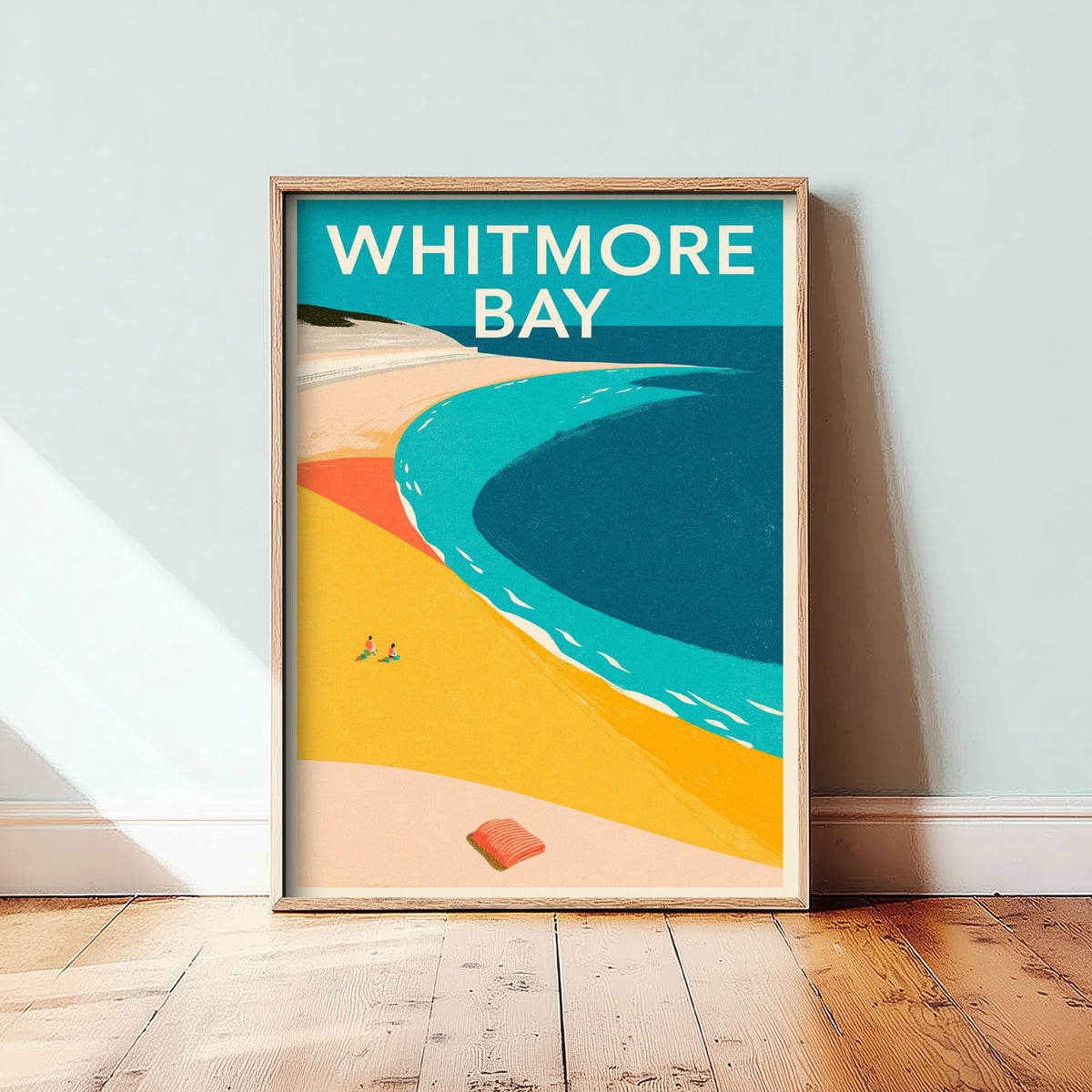 Whitmore Bay Travel Poster - Electric Blue Art Print - Mid Century Seaside Illustration - Barry Island Sands
