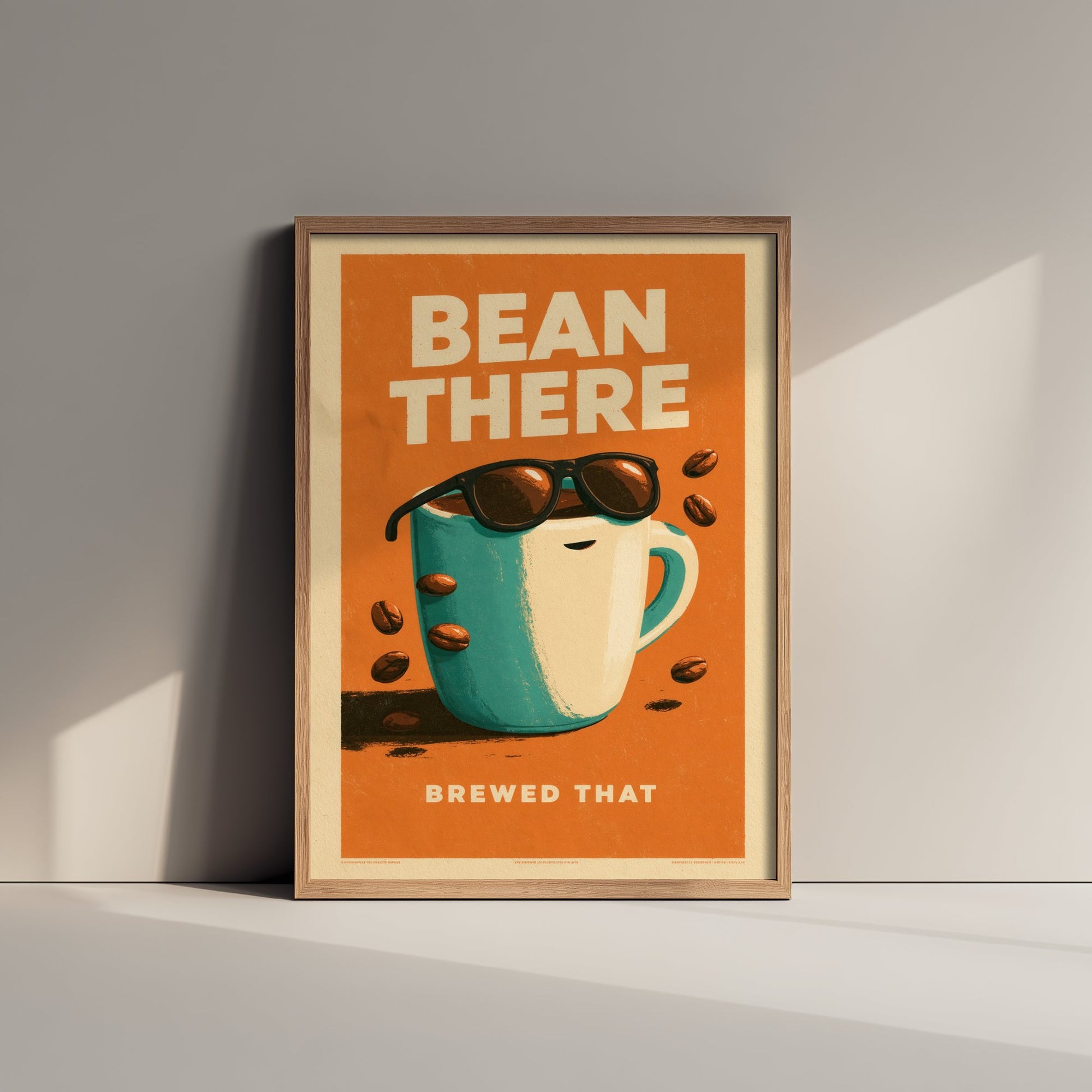 Bean There Brewed That Art Print - Cool Coffee Cup Poster - Retro Halftone Coffee Illustration V1