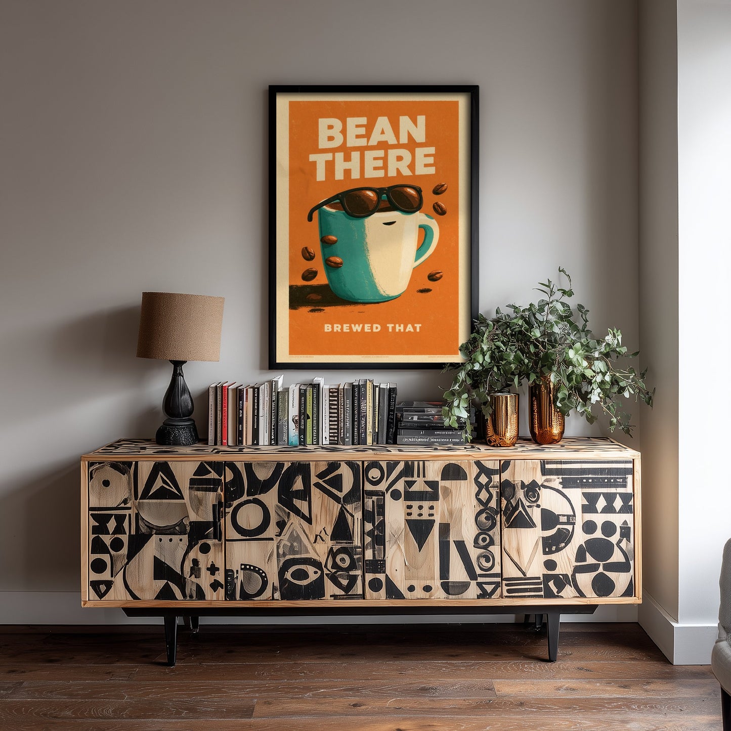 Bean There Brewed That Art Print - Cool Coffee Cup Poster - Retro Halftone Coffee Illustration V1