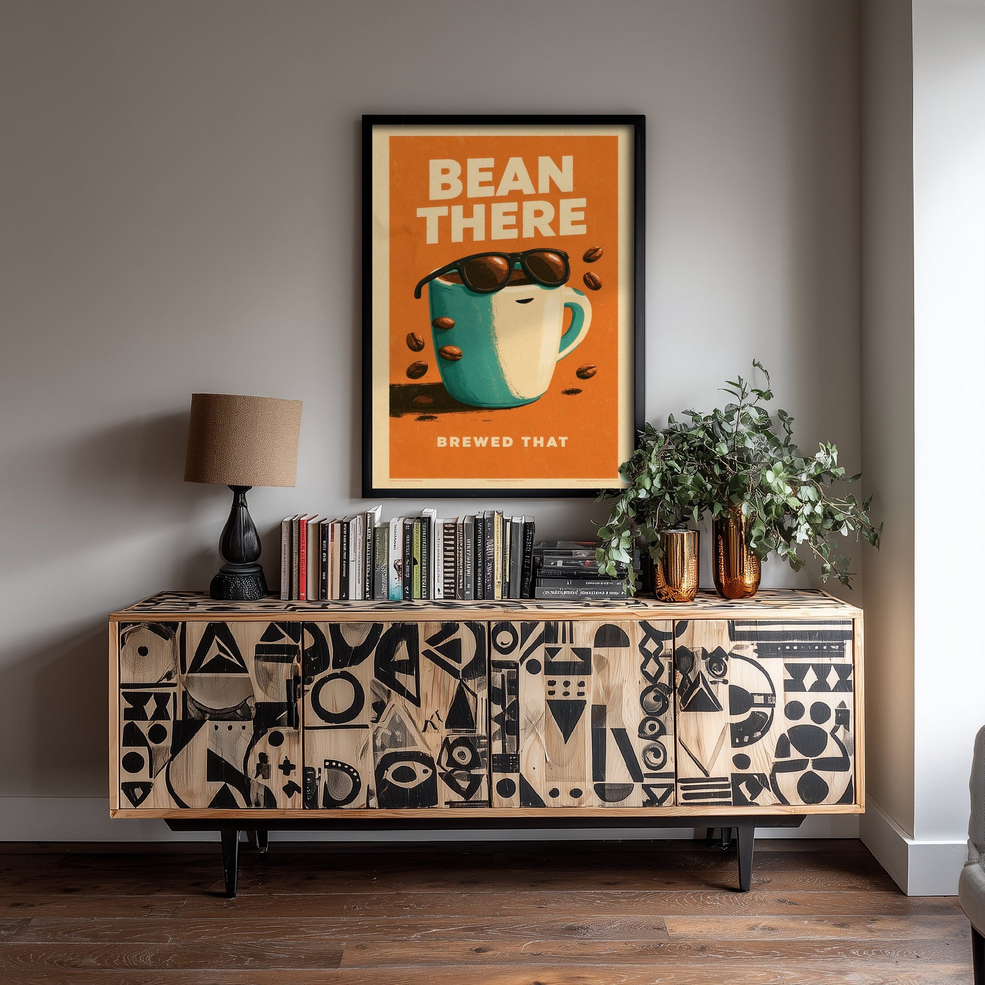 Bean There Brewed That Art Print - Cool Coffee Cup Poster - Retro Halftone Coffee Illustration V1