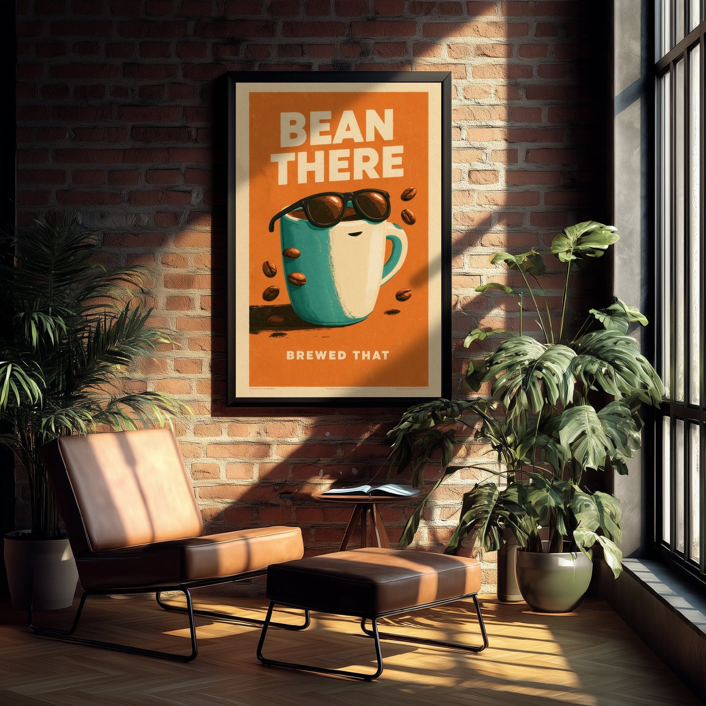 Bean There Brewed That Art Print - Cool Coffee Cup Poster - Retro Halftone Coffee Illustration V1