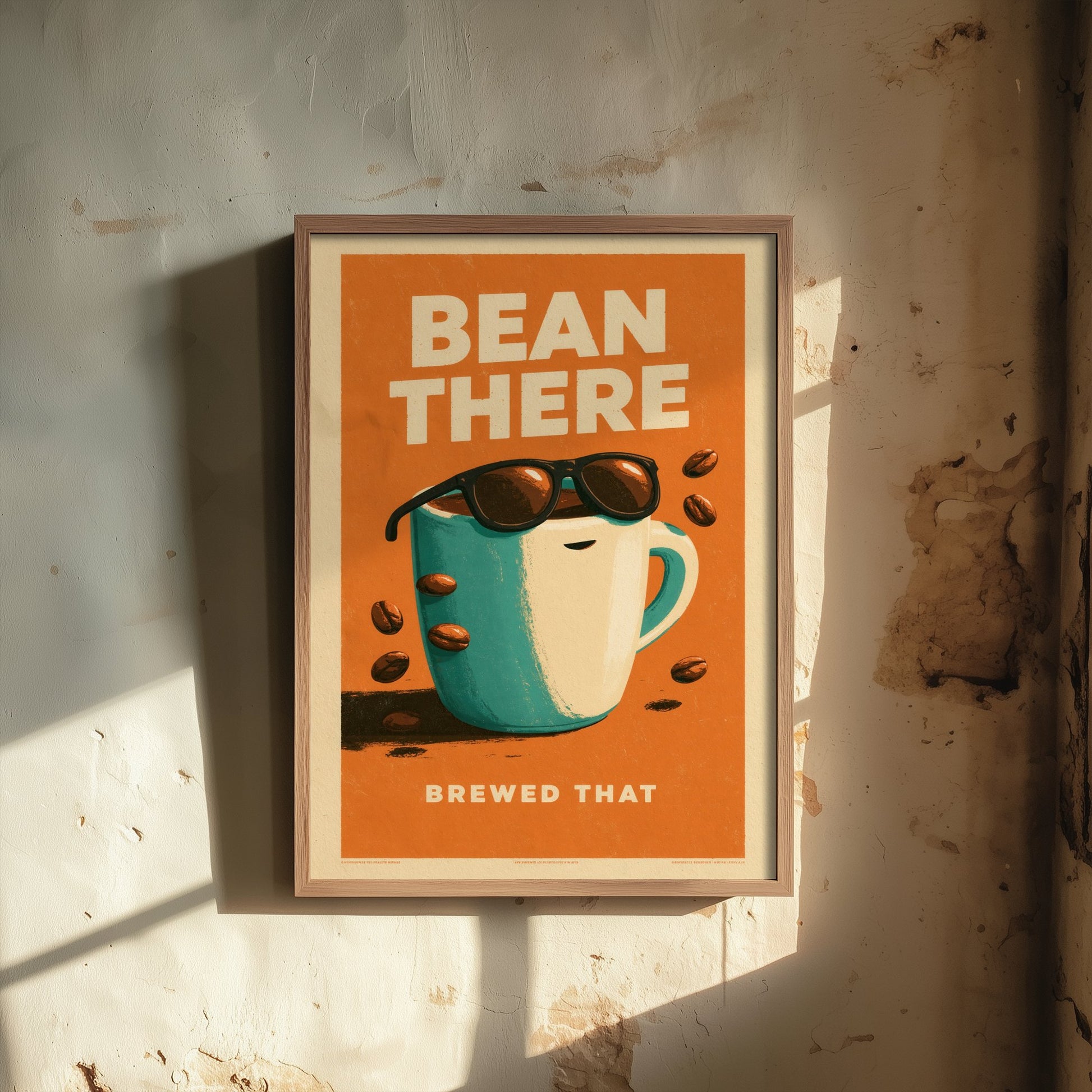 Bean There Brewed That Art Print - Cool Coffee Cup Poster - Retro Halftone Coffee Illustration V1