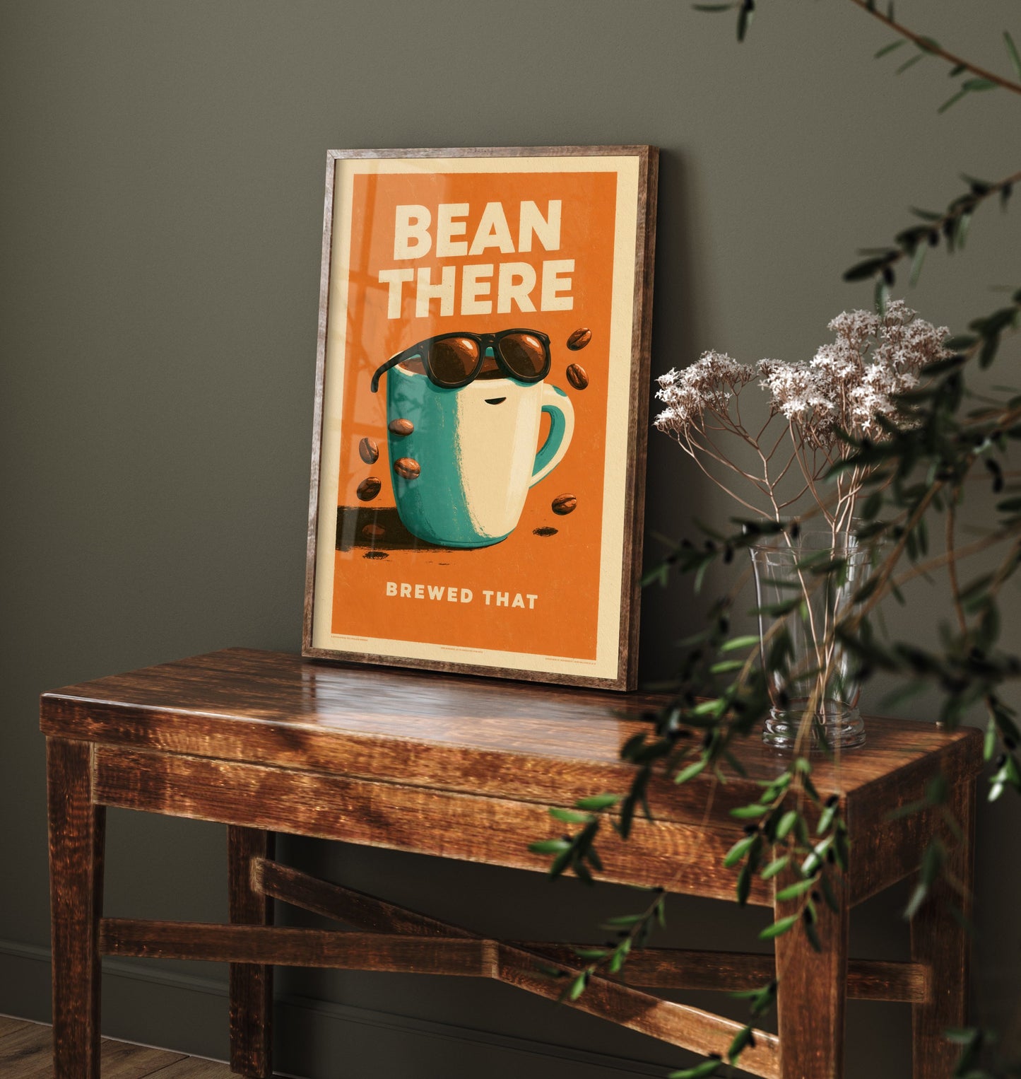 Bean There Brewed That Art Print - Cool Coffee Cup Poster - Retro Halftone Coffee Illustration V1