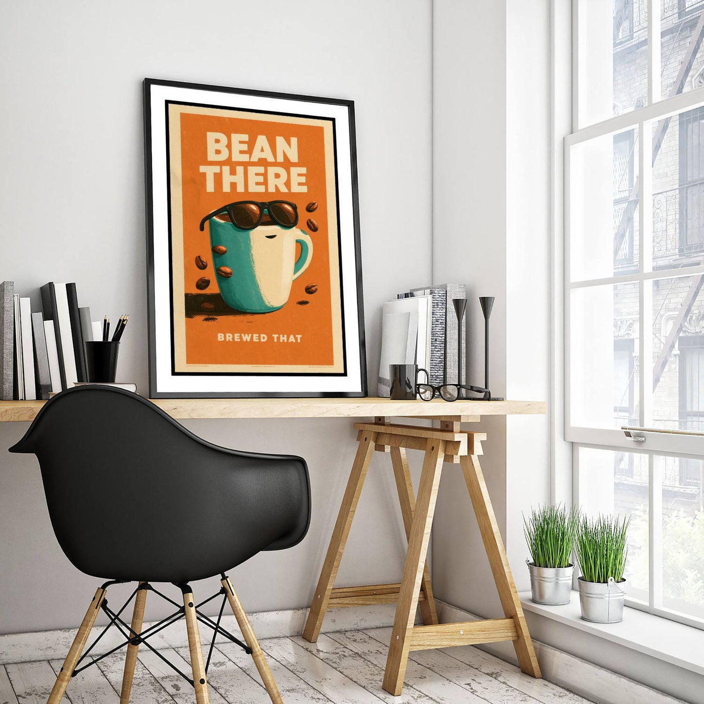 Bean There Brewed That Art Print - Cool Coffee Cup Poster - Retro Halftone Coffee Illustration V1