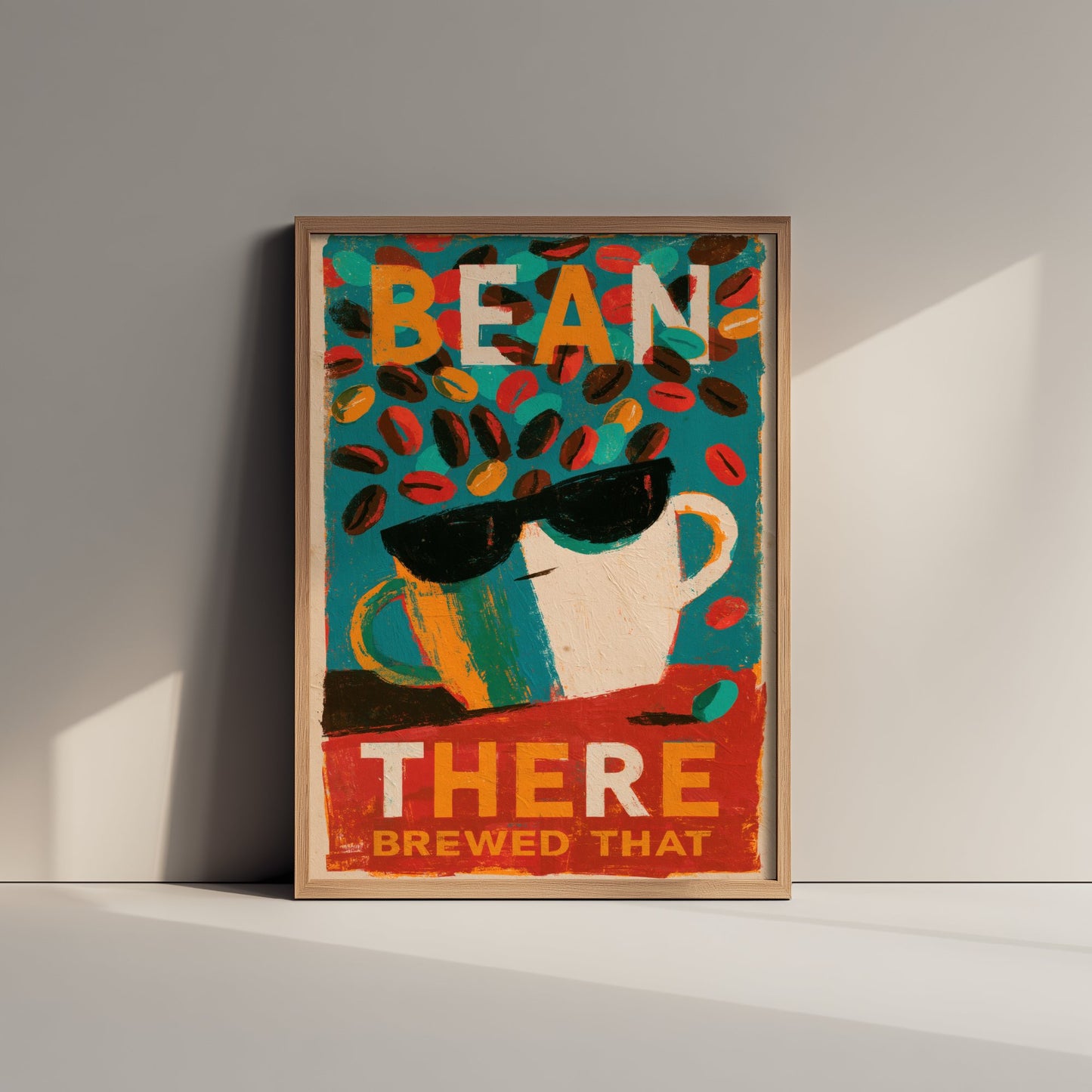 Bean There Brewed That Poster - Sunglasses Espresso Cup Painting Style Kitchen Wall Print V2