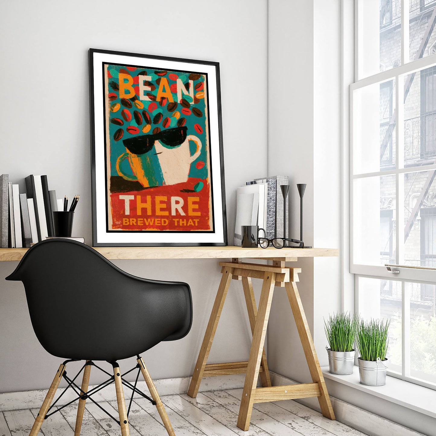 Bean There Brewed That Poster - Sunglasses Espresso Cup Painting Style Kitchen Wall Print V2