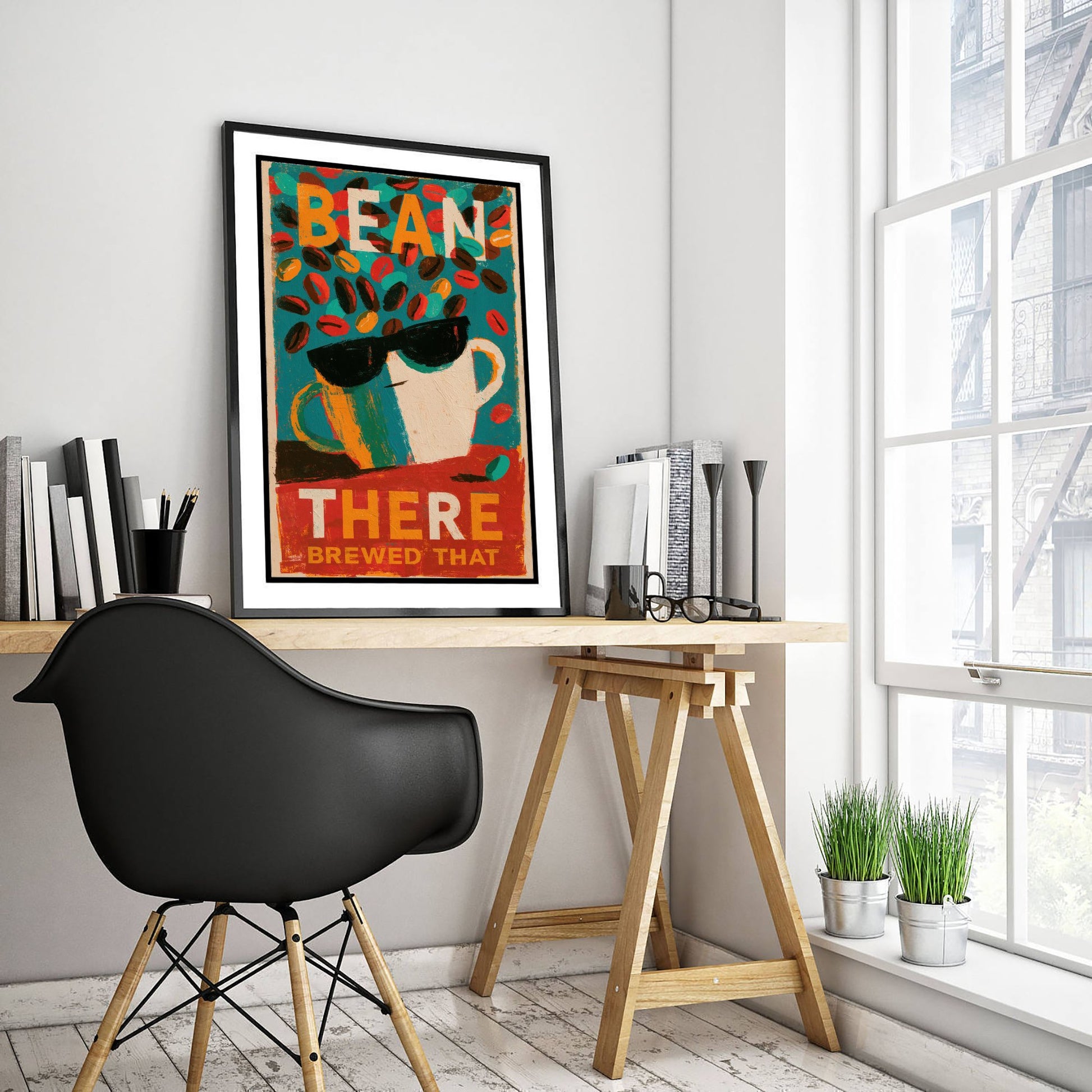 Bean There Brewed That Poster - Sunglasses Espresso Cup Painting Style Kitchen Wall Print V2