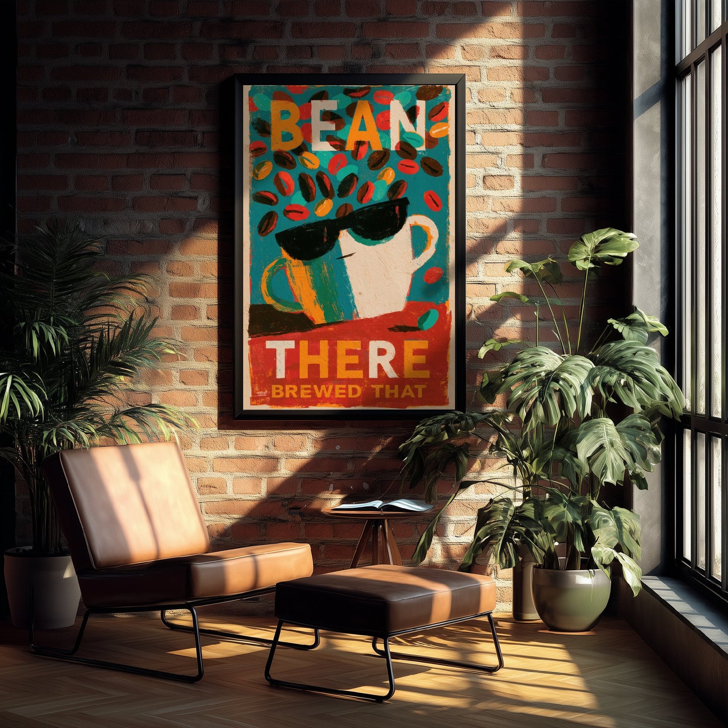 Bean There Brewed That Poster - Sunglasses Espresso Cup Painting Style Kitchen Wall Print V2