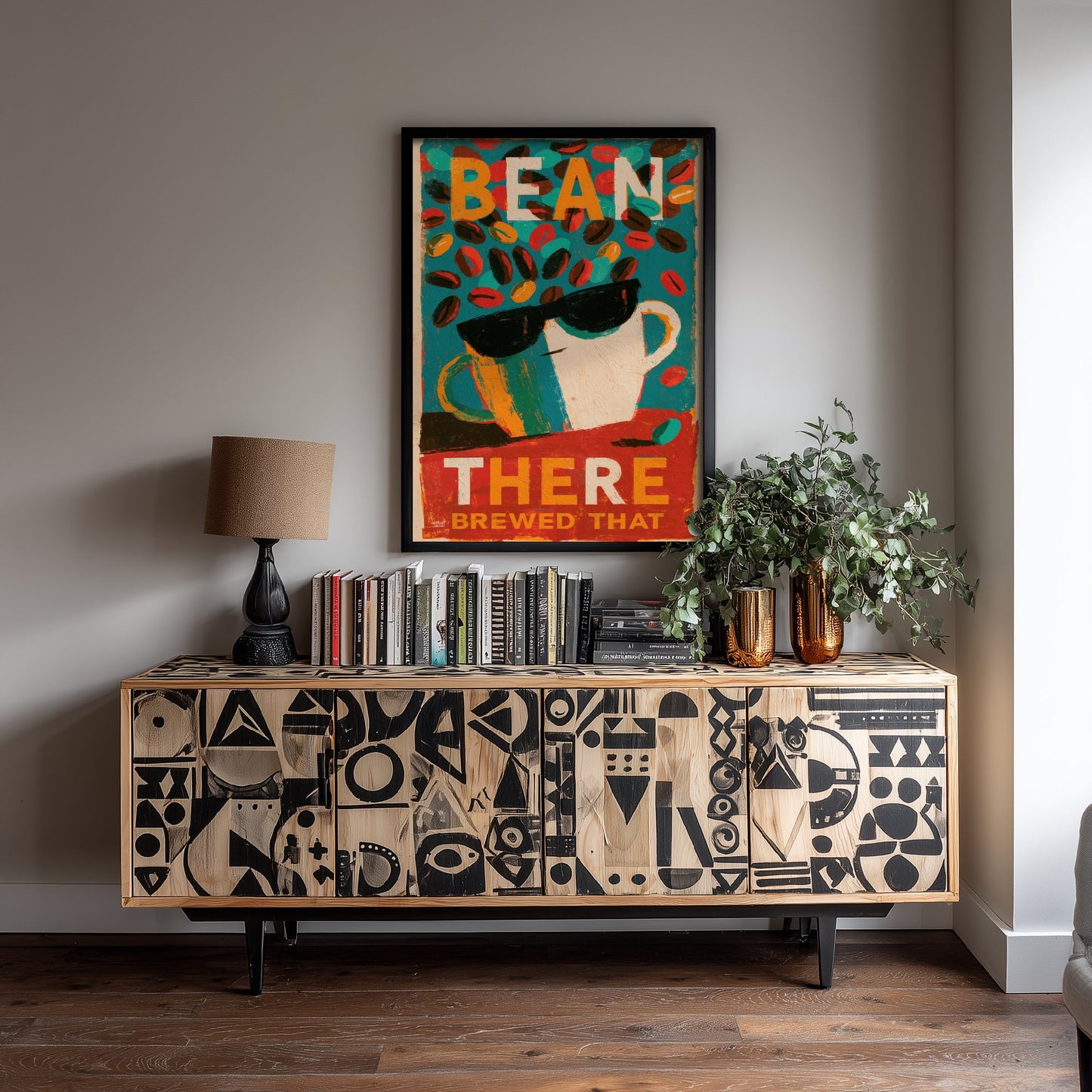 Bean There Brewed That Poster - Sunglasses Espresso Cup Painting Style Kitchen Wall Print V2