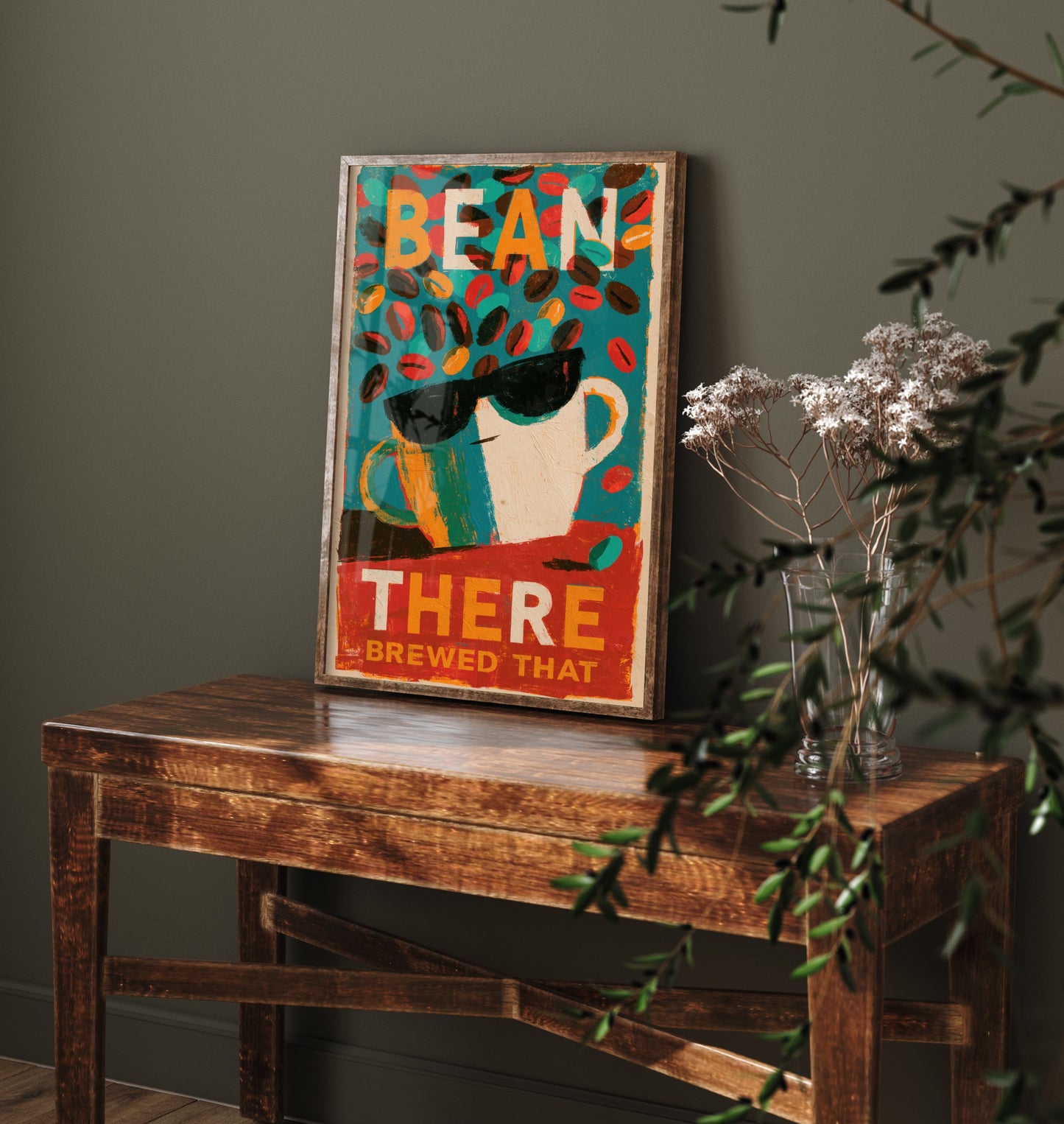 Bean There Brewed That Poster - Sunglasses Espresso Cup Painting Style Kitchen Wall Print V2