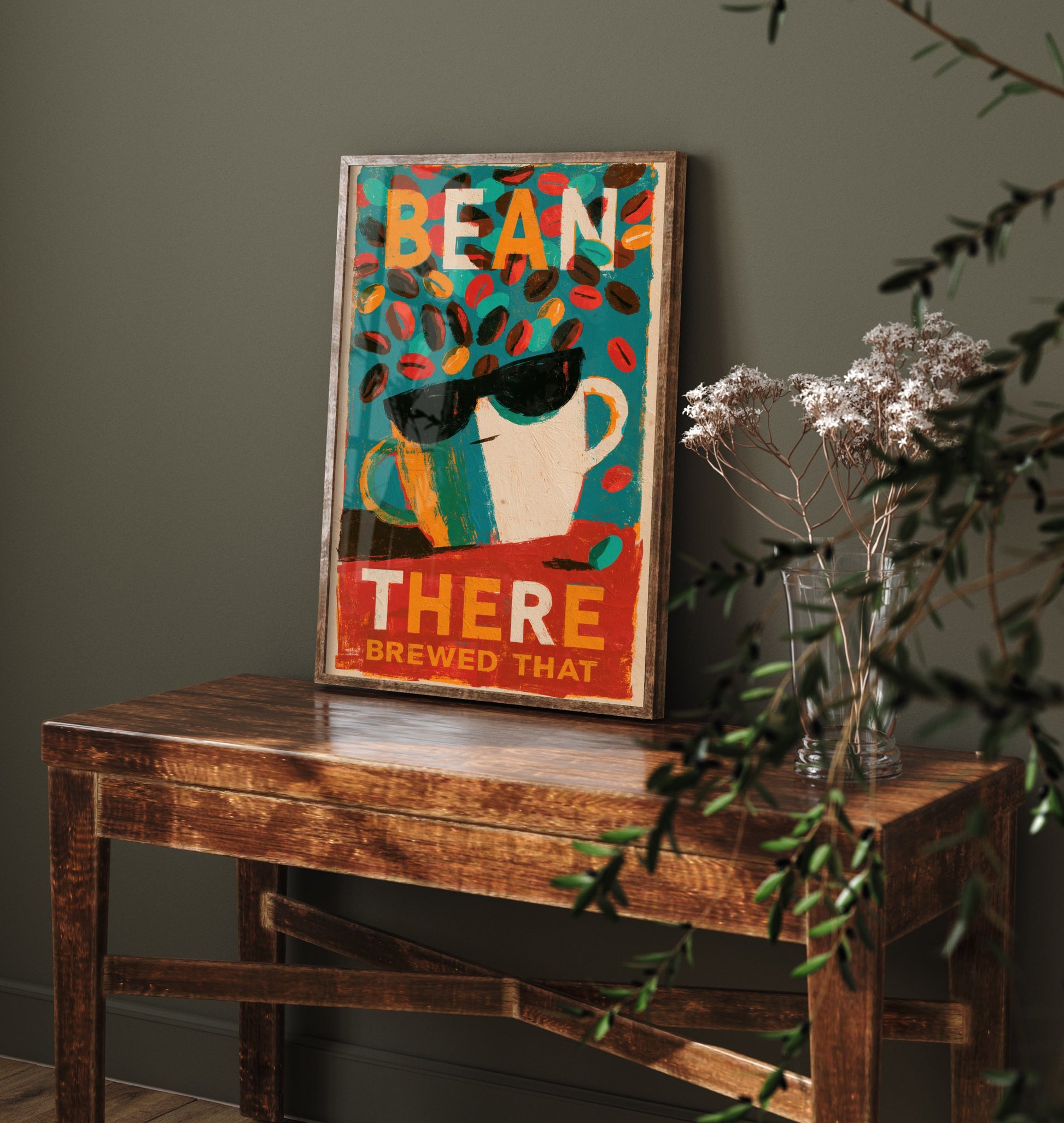 Bean There Brewed That Poster - Sunglasses Espresso Cup Painting Style Kitchen Wall Print V2