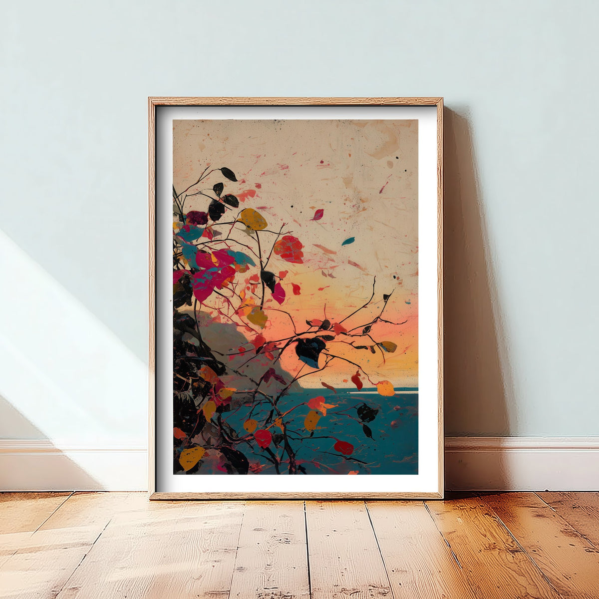 Abstract Splash Landscape Art Print - Pink Orange Blue Poster - Painterly Sunset Painting - Colourful Abstract 1/3