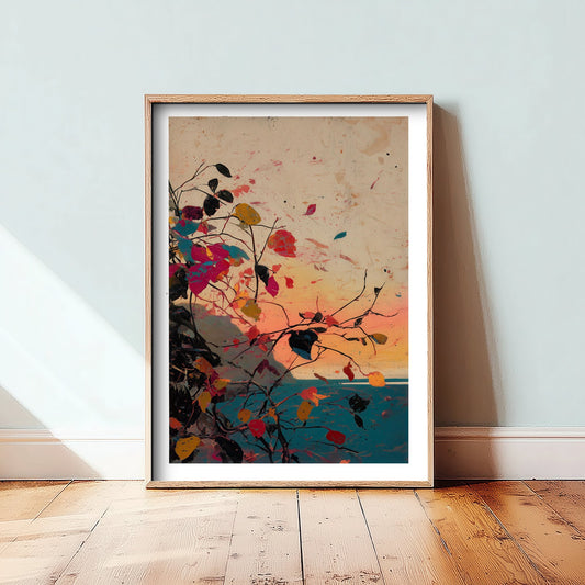 Abstract Splash Landscape Art Print - Pink Orange Blue Poster - Painterly Sunset Painting - Colourful Abstract 1/3