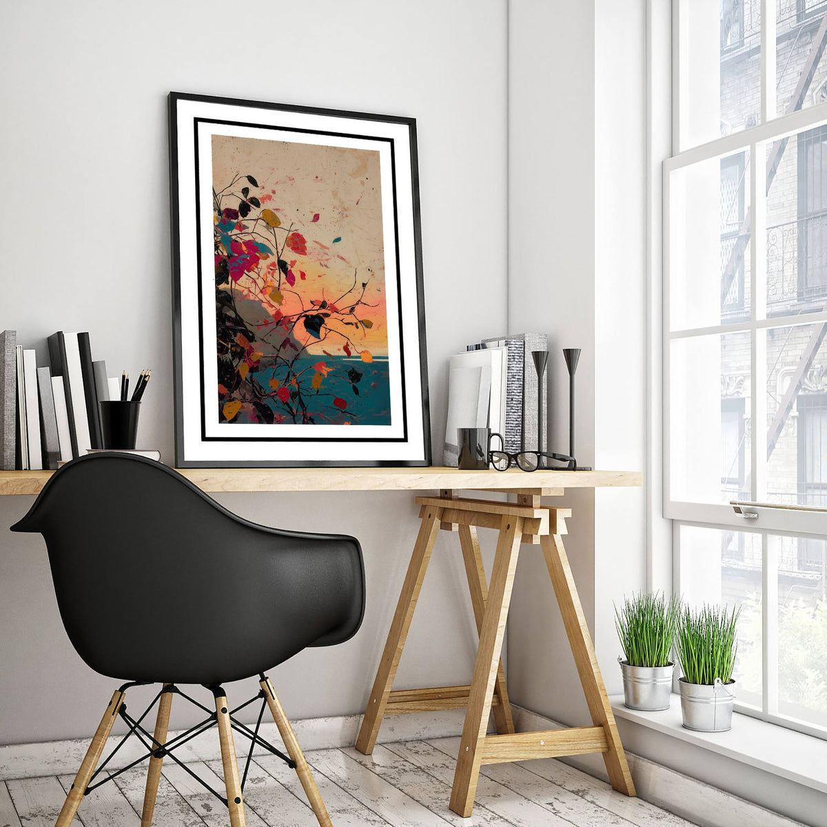 Abstract Splash Landscape Art Print - Pink Orange Blue Poster - Painterly Sunset Painting - Colourful Abstract 1/3