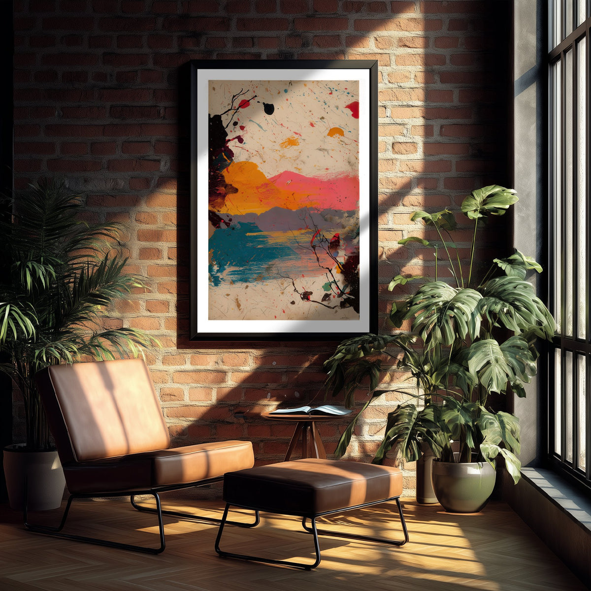 Abstract Splash Landscape Art Print - Sunset Sea Poster - Painterly Abstract Painting - Pink Orange Blue 2/3